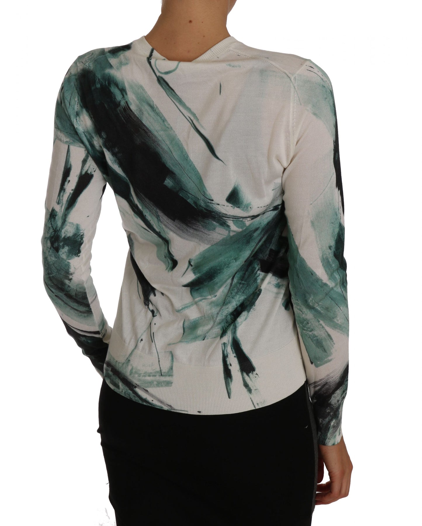 Dolce & Gabbana White Silk Cardigan Lightweight Paint Stroke Sweater Dolce & Gabbana