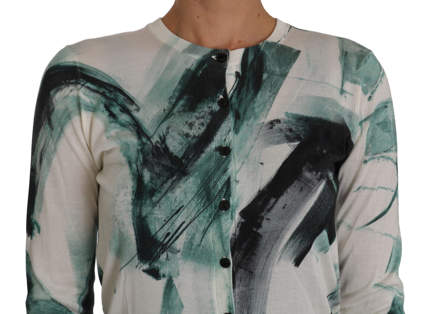 Dolce & Gabbana White Silk Cardigan Lightweight Paint Stroke Sweater Dolce & Gabbana