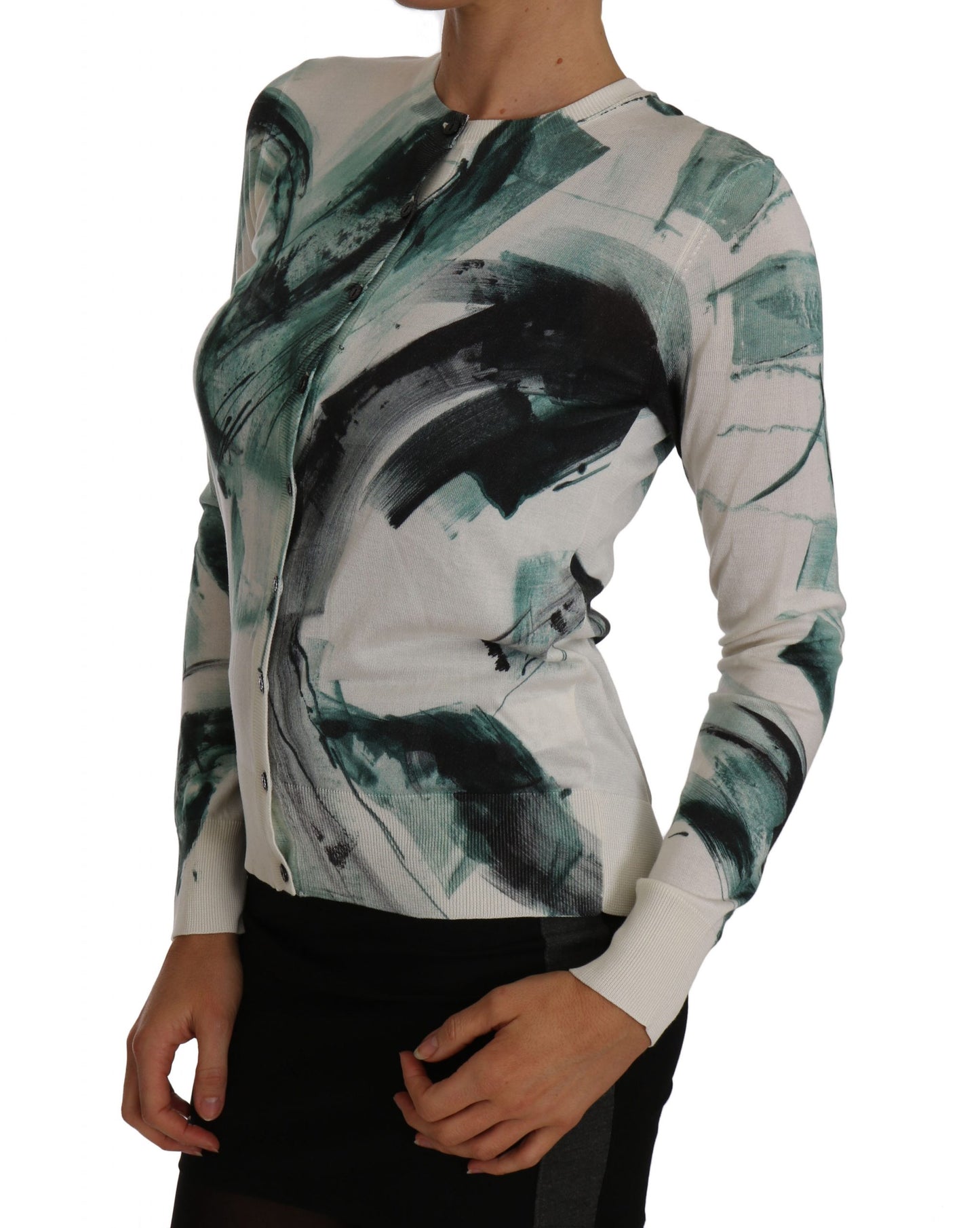 Dolce & Gabbana White Silk Cardigan Lightweight Paint Stroke Sweater Dolce & Gabbana