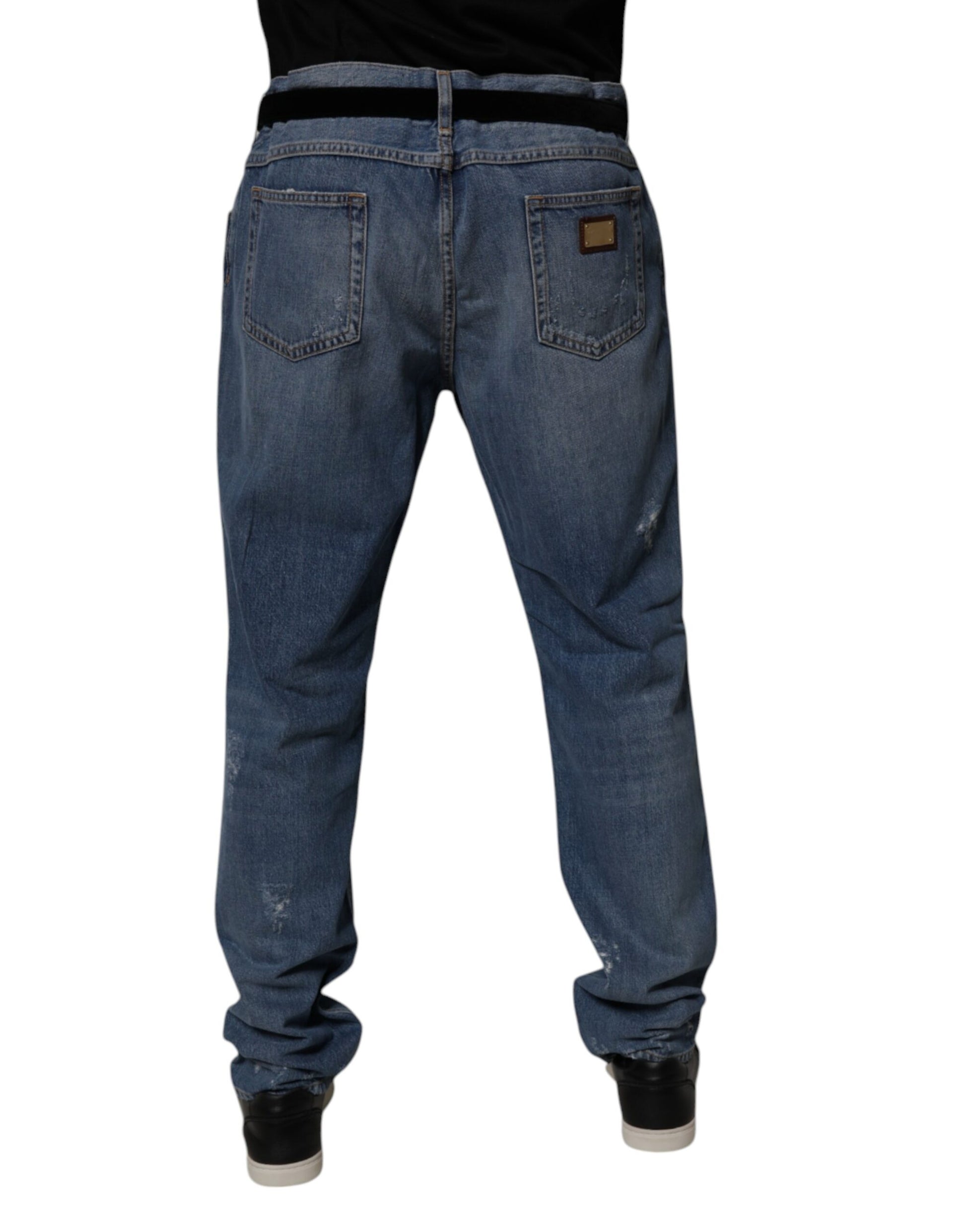 Dolce & Gabbana Blue Tattered Cotton Straight Denim Jeans Dolce & Gabbana