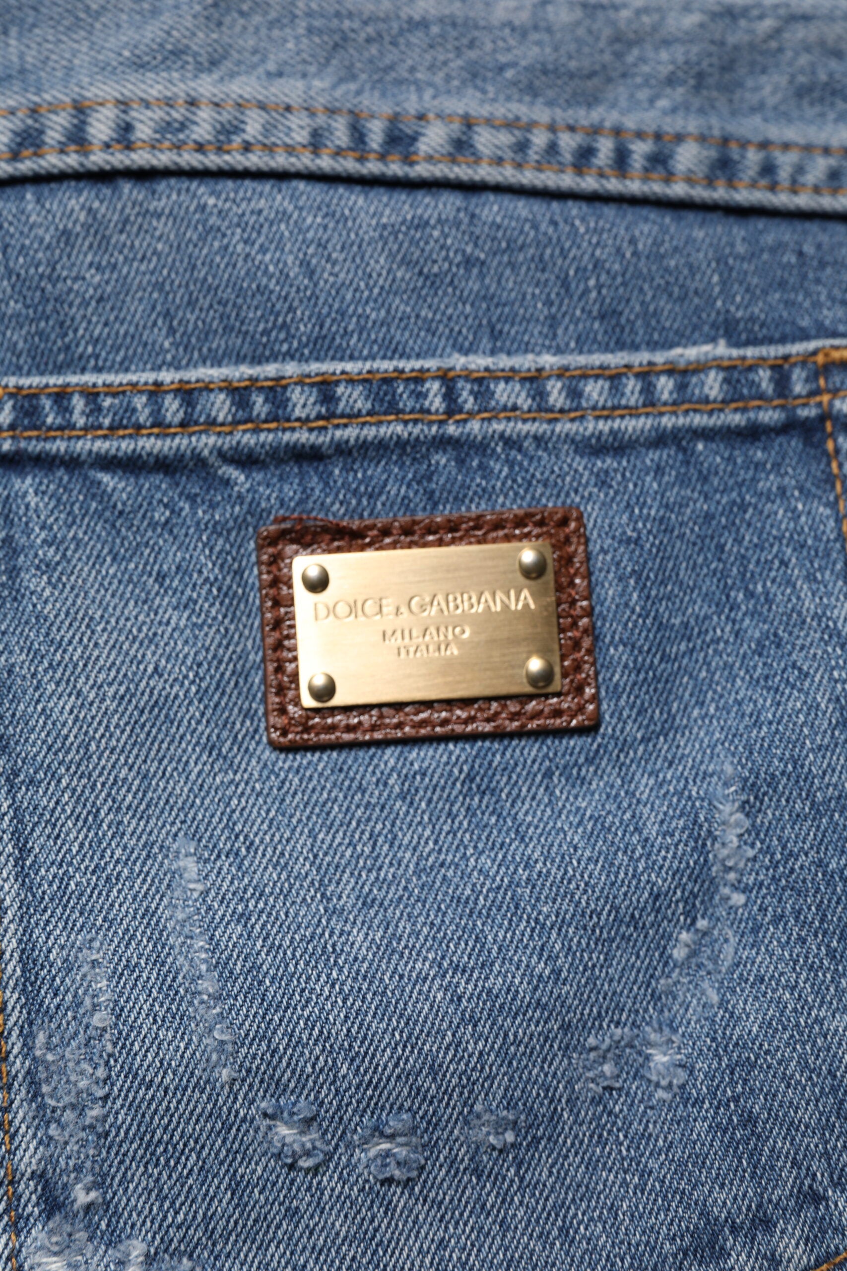 Dolce & Gabbana Blue Tattered Cotton Straight Denim Jeans Dolce & Gabbana