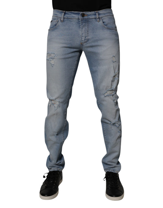 Dolce & Gabbana Blue Tattered Cotton Skinny Men Denim Jeans Dolce & Gabbana