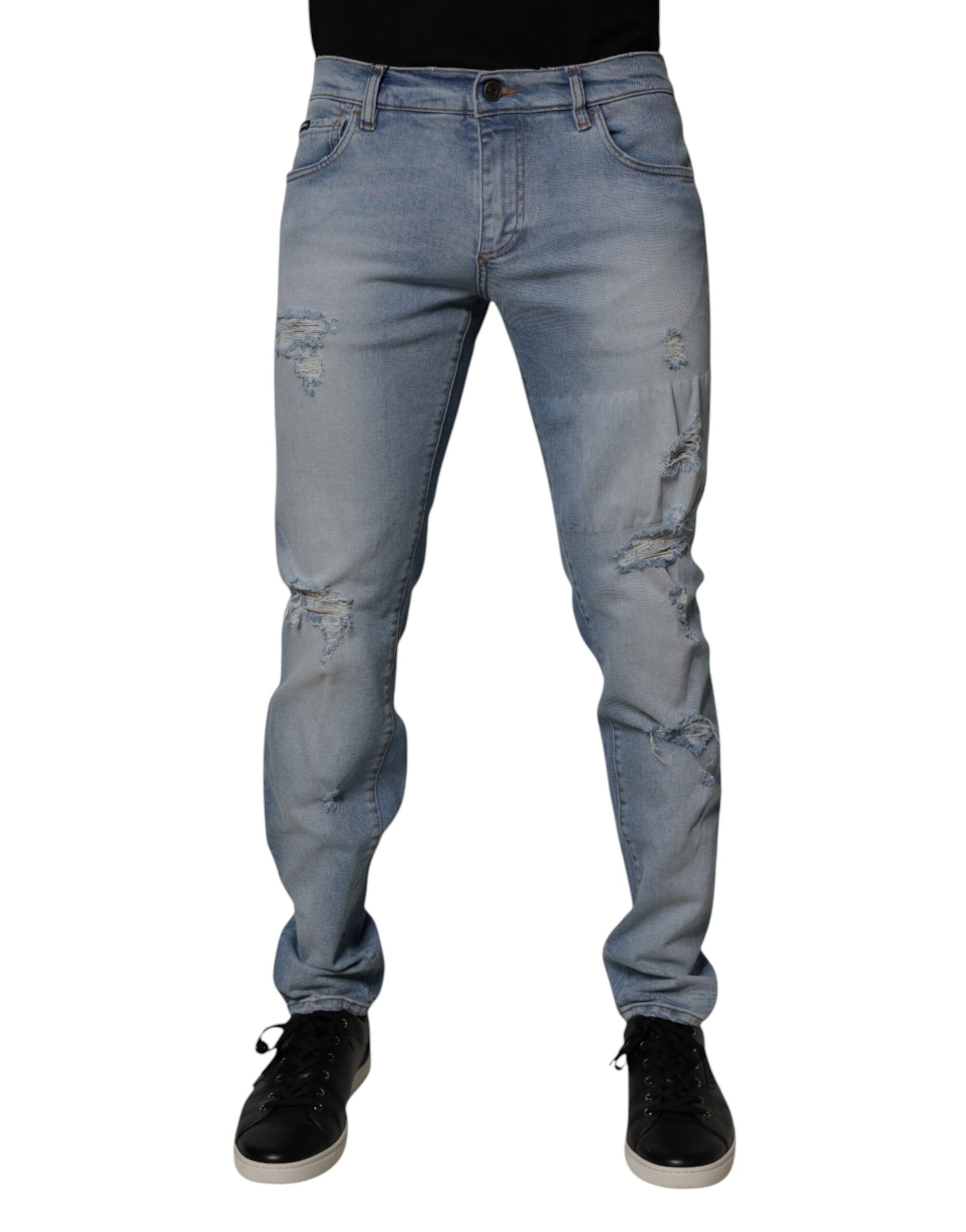 Dolce & Gabbana Blue Tattered Cotton Skinny Men Denim Jeans Dolce & Gabbana