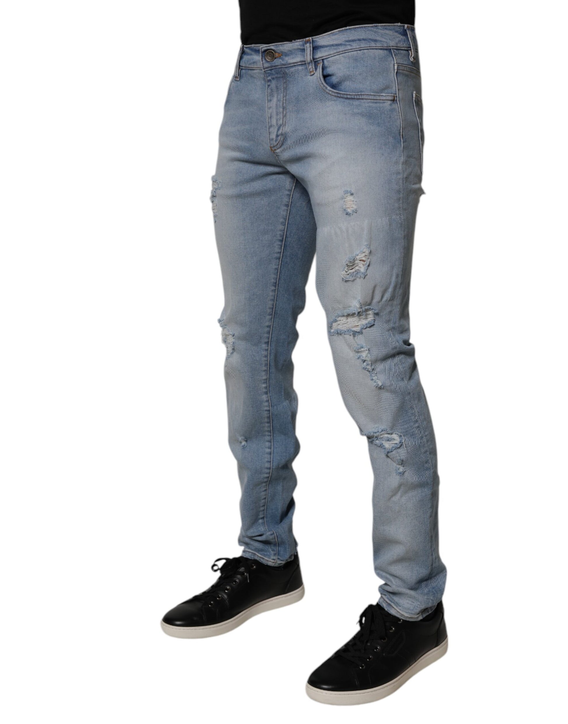 Dolce & Gabbana Blue Tattered Cotton Skinny Men Denim Jeans Dolce & Gabbana