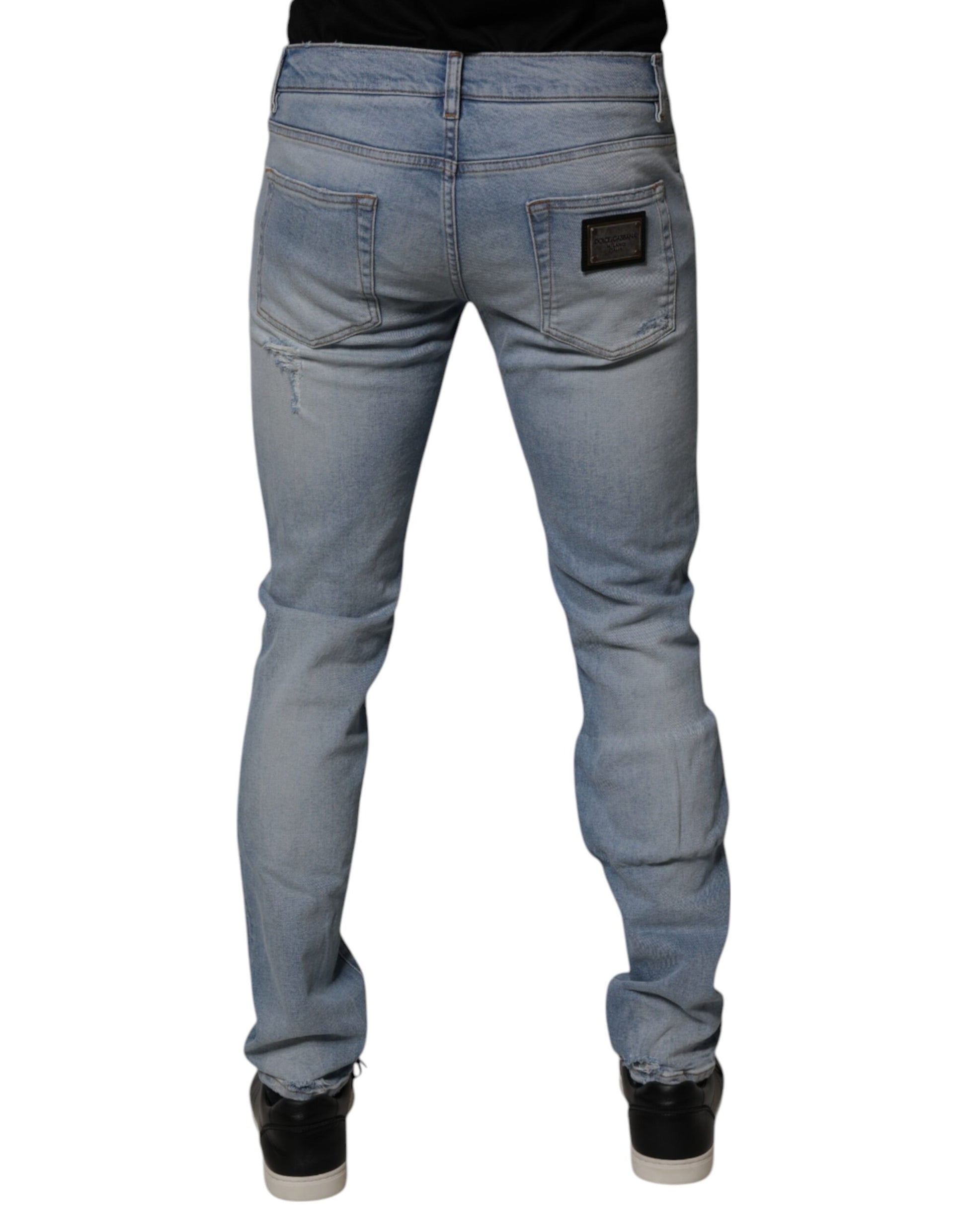 Dolce & Gabbana Blue Tattered Cotton Skinny Men Denim Jeans Dolce & Gabbana