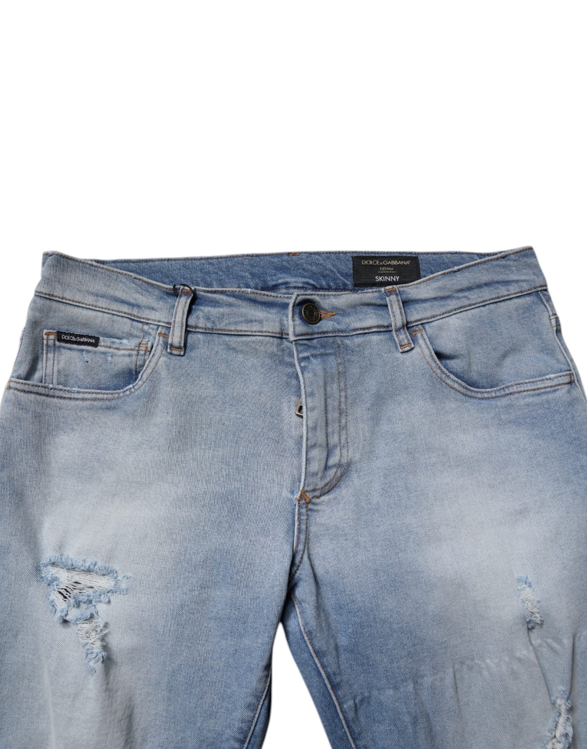 Dolce & Gabbana Blue Tattered Cotton Skinny Men Denim Jeans Dolce & Gabbana