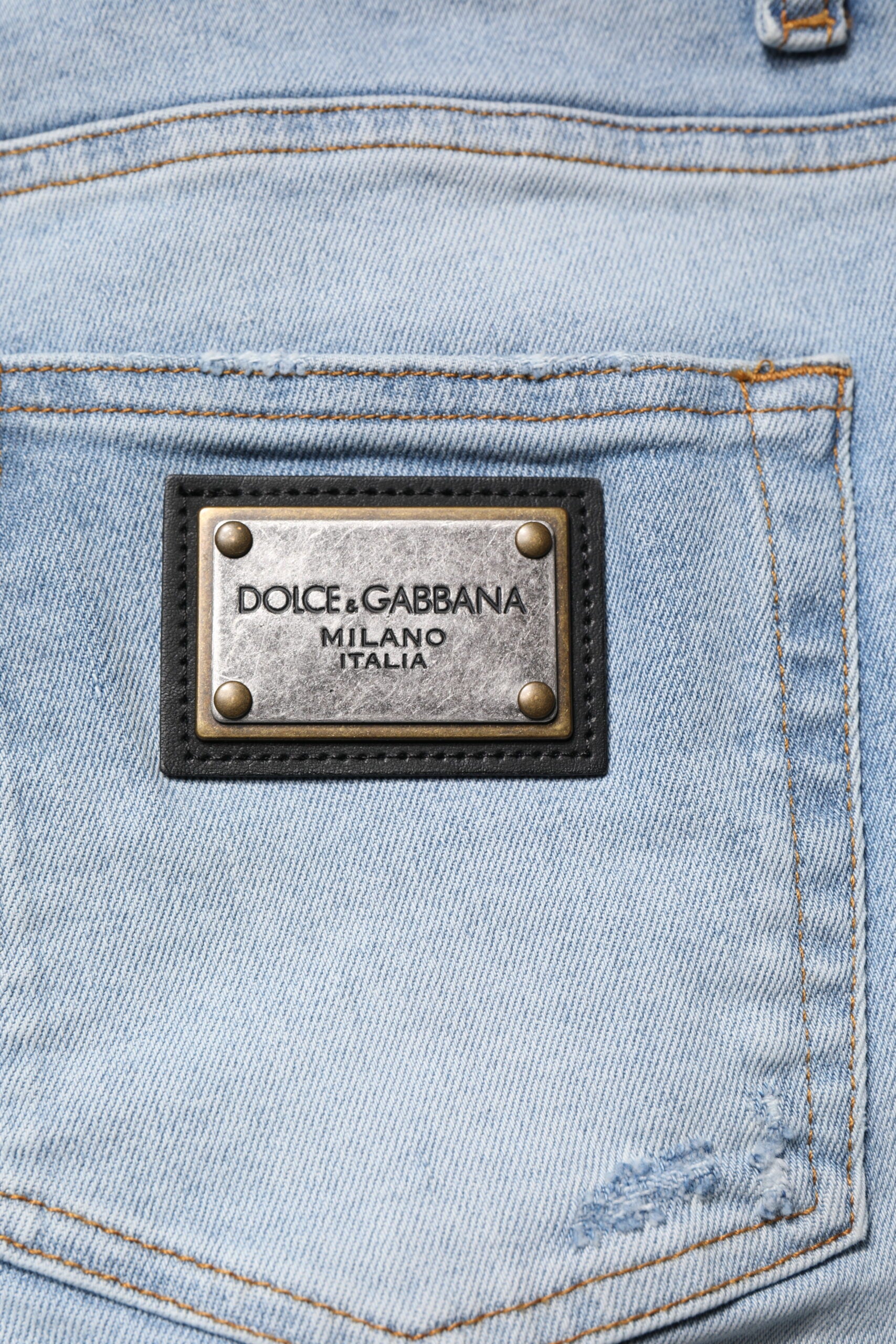 Dolce & Gabbana Blue Tattered Cotton Skinny Men Denim Jeans Dolce & Gabbana