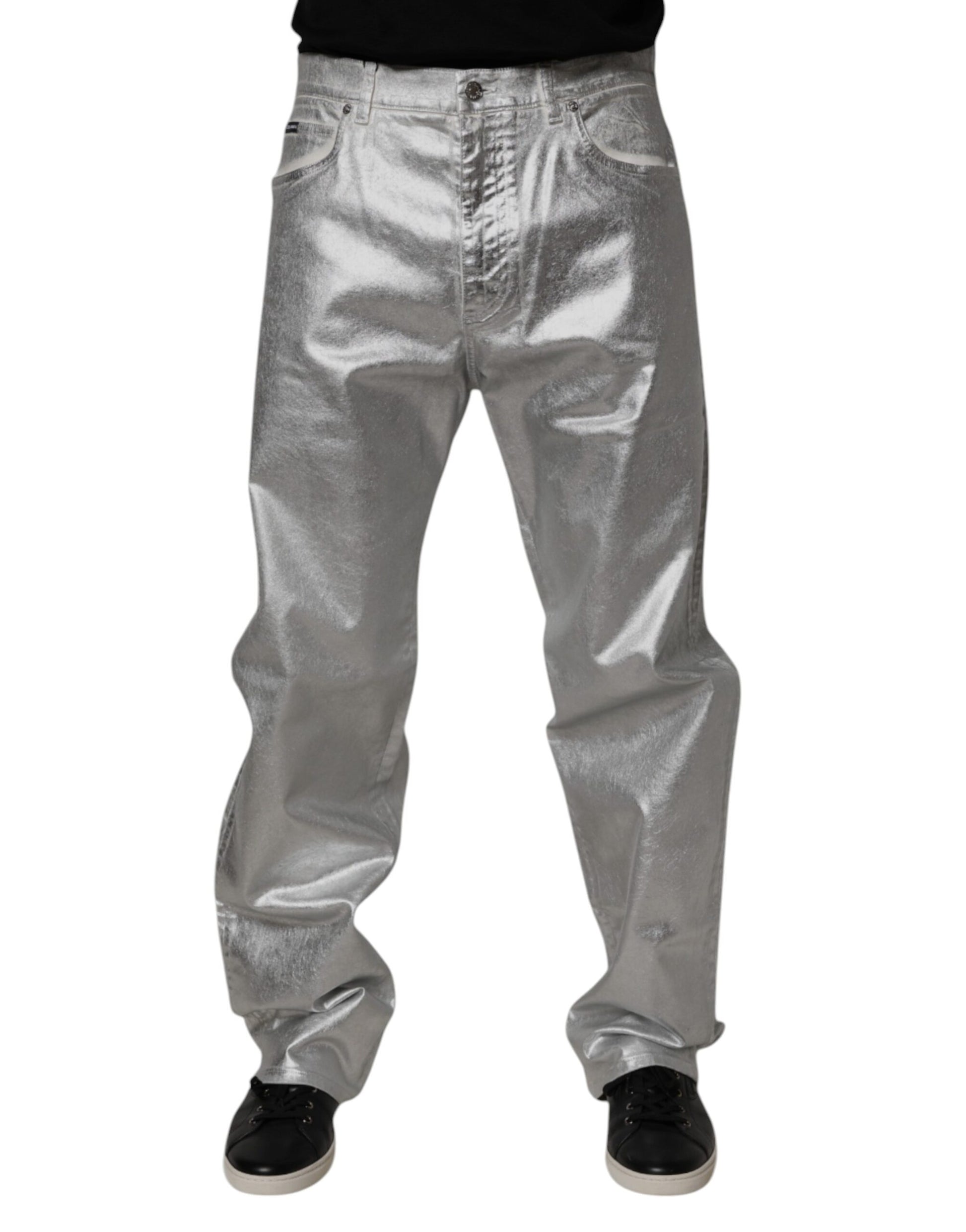 Dolce & Gabbana Metallic Silver Cotton Straight Denim Jeans Dolce & Gabbana