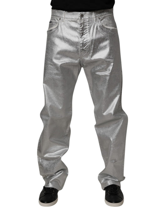 Dolce & Gabbana Metallic Silver Cotton Straight Denim Jeans Dolce & Gabbana