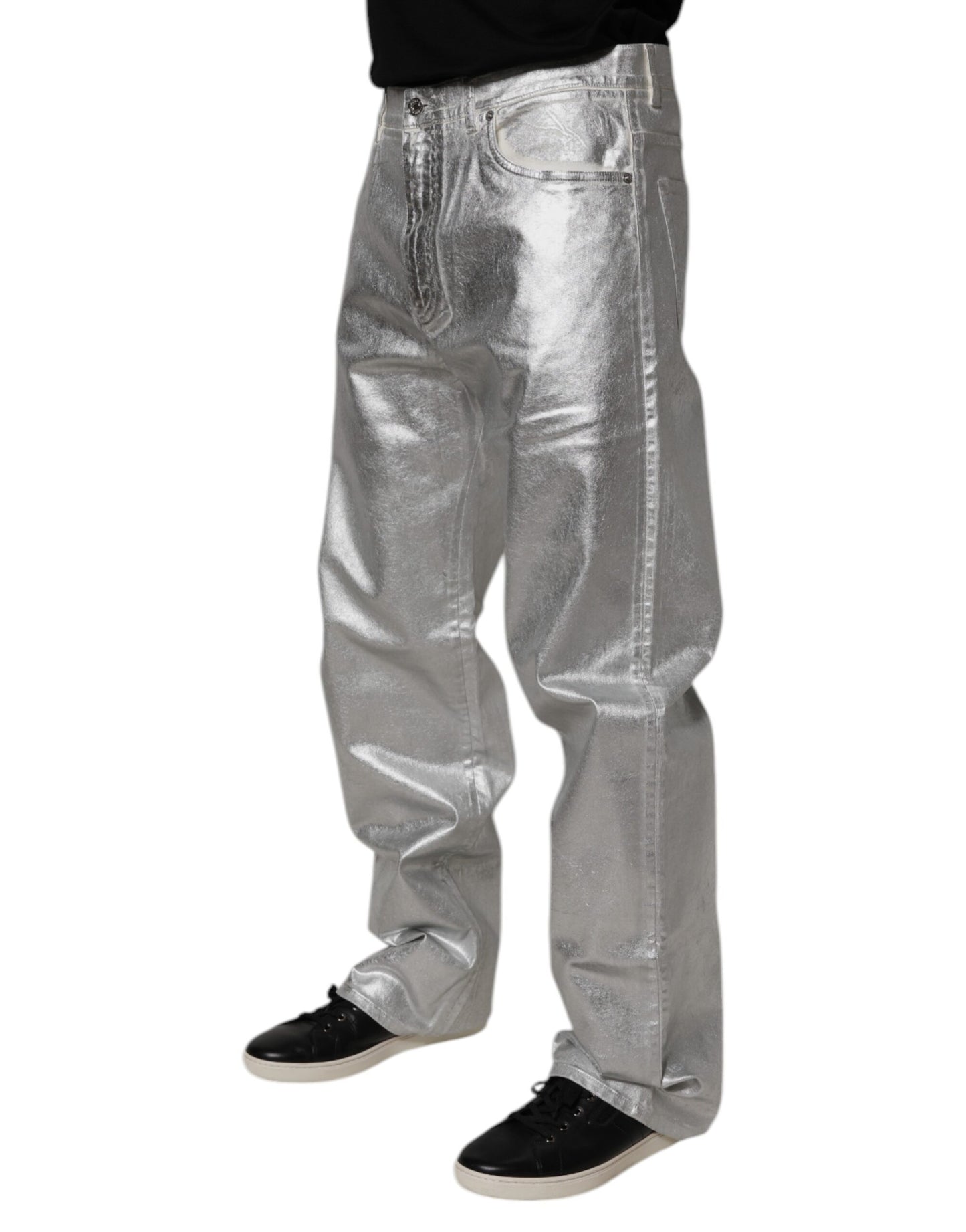 Dolce & Gabbana Metallic Silver Cotton Straight Denim Jeans Dolce & Gabbana