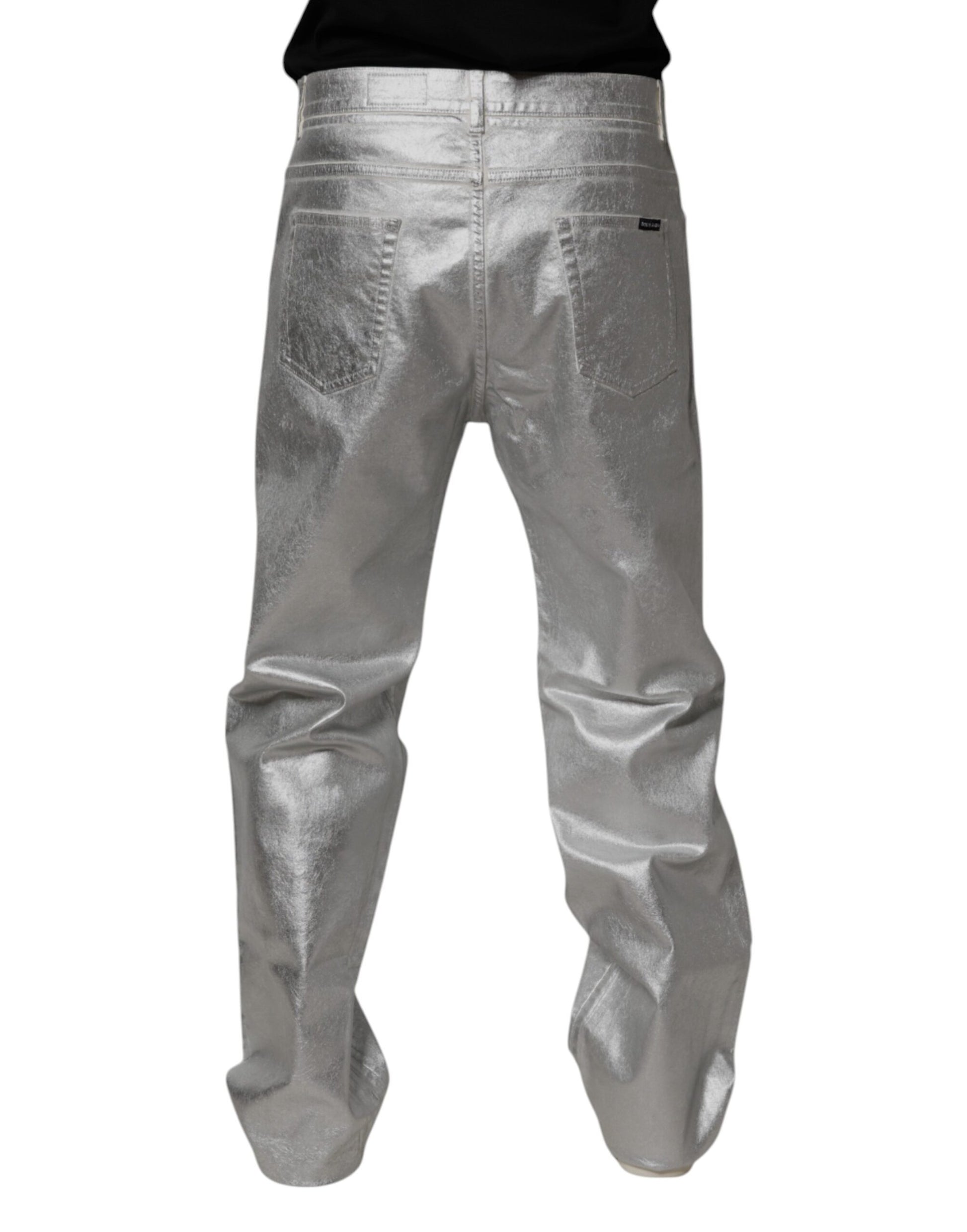 Dolce & Gabbana Metallic Silver Cotton Straight Denim Jeans Dolce & Gabbana