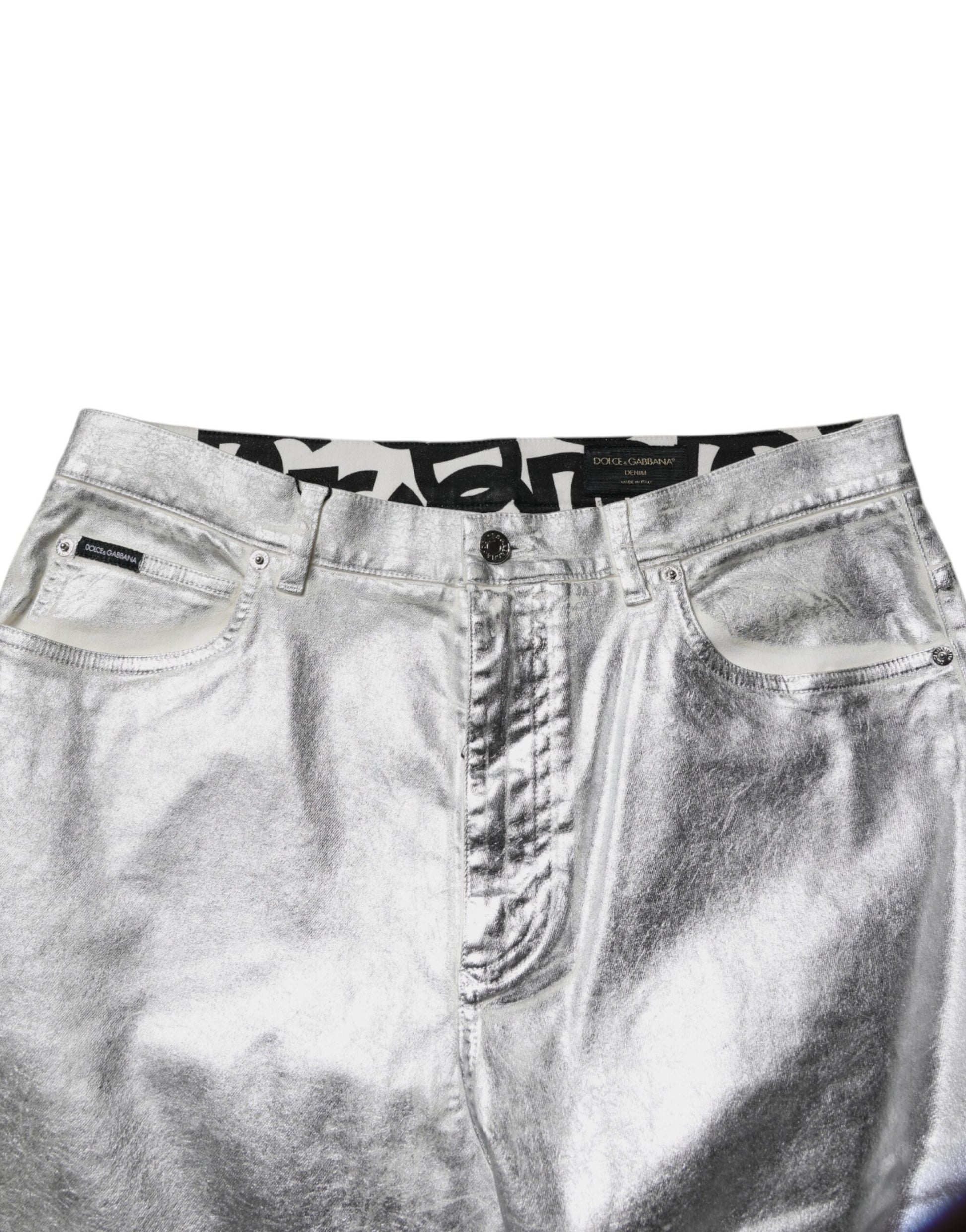 Dolce & Gabbana Metallic Silver Cotton Straight Denim Jeans Dolce & Gabbana
