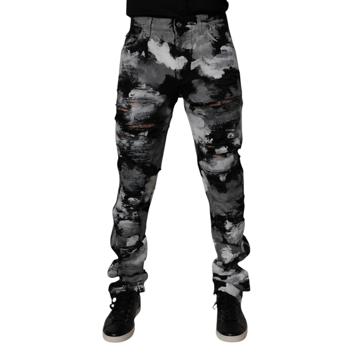 Dolce & Gabbana Multicolor Camouflage Tattered Skinny Denim Jeans