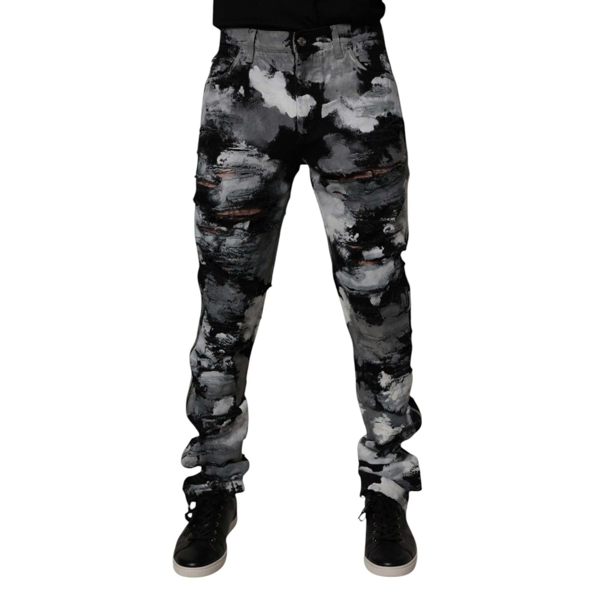 Dolce & Gabbana Multicolor Camouflage Tattered Skinny Denim Jeans
