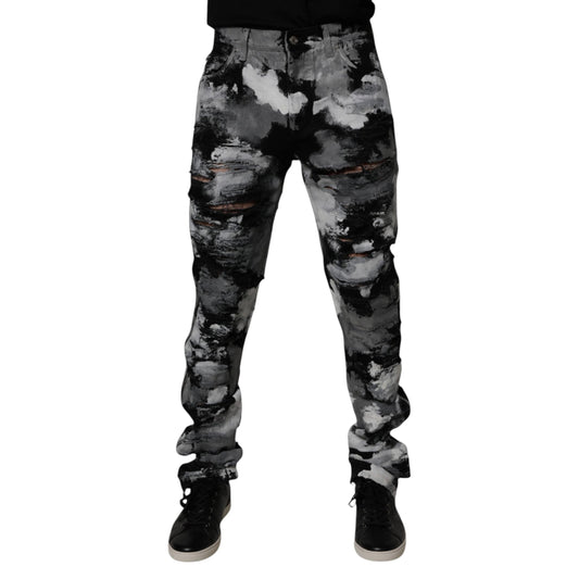 Dolce & Gabbana Multicolor Camouflage Tattered Skinny Denim Jeans