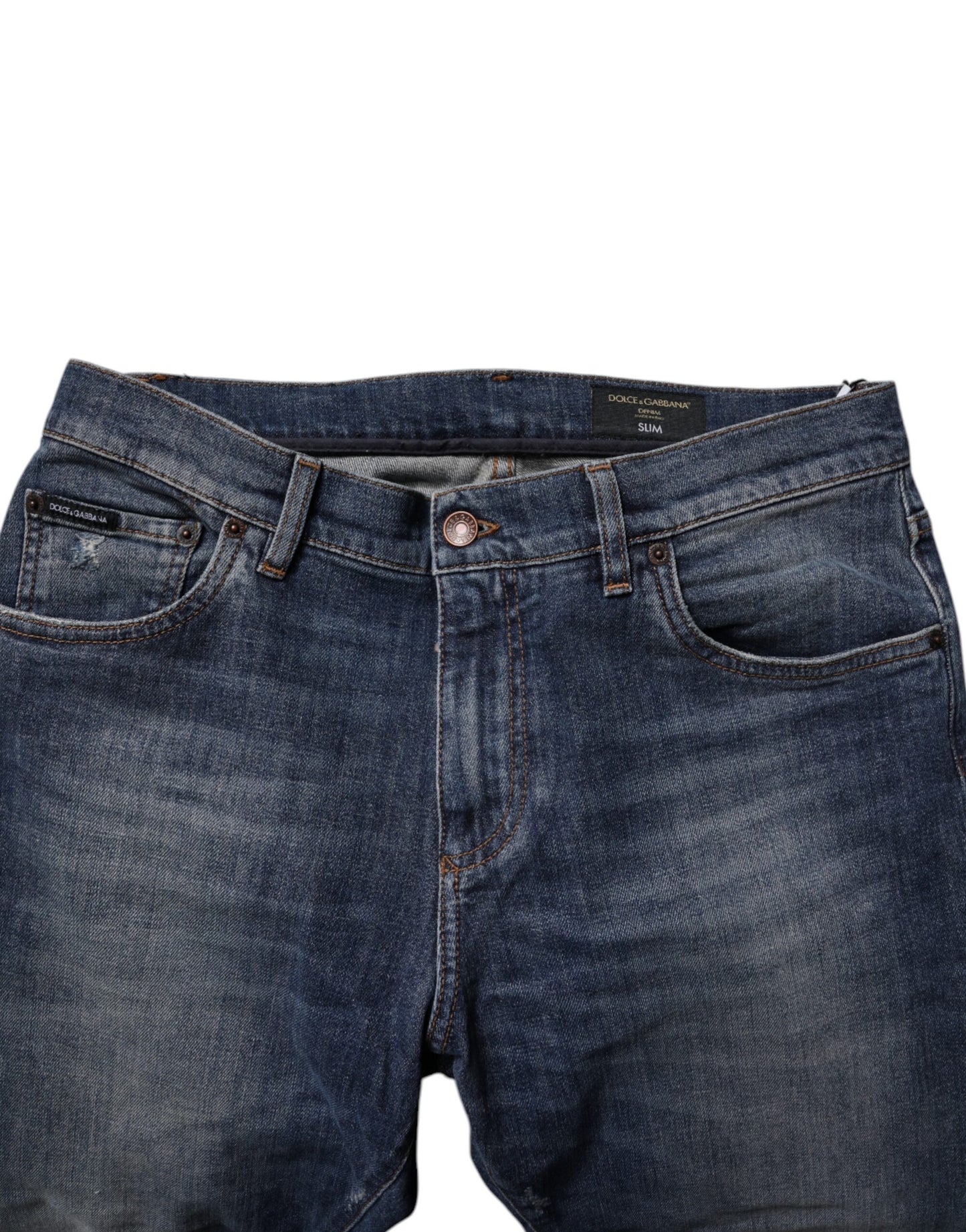 Dolce & Gabbana Dark Blue Cotton Leather Skinny Denim Jeans Dolce & Gabbana
