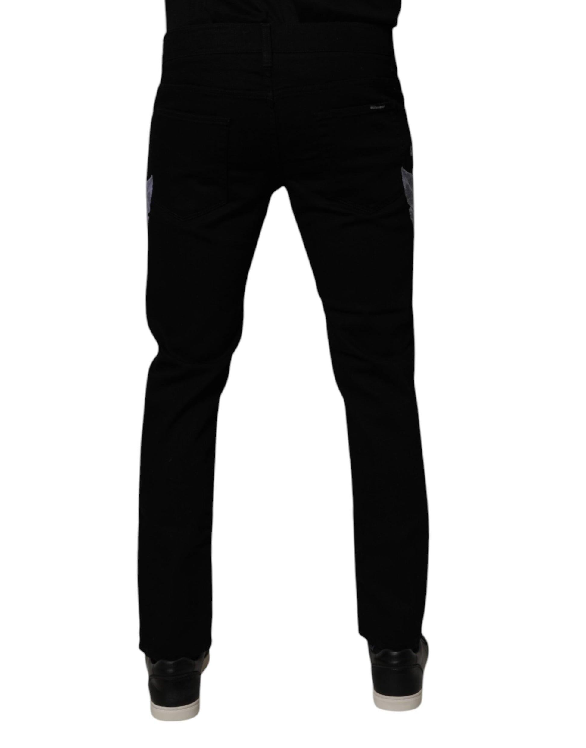 Dolce & Gabbana Black Floral Cotton Skinny Men Denim Jeans Dolce & Gabbana