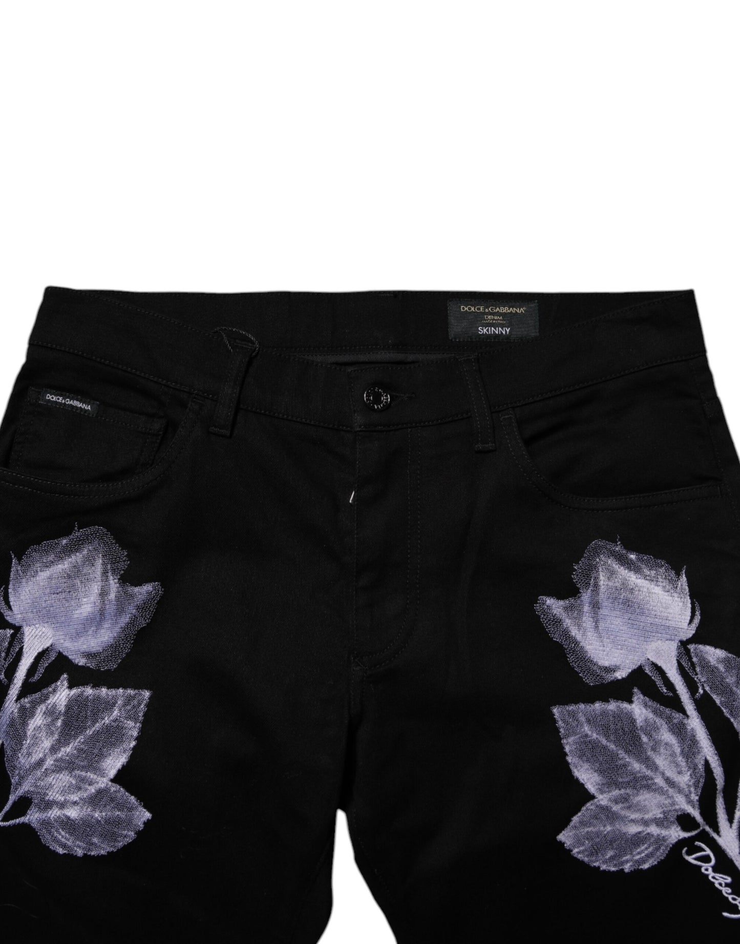 Dolce & Gabbana Black Floral Cotton Skinny Men Denim Jeans Dolce & Gabbana