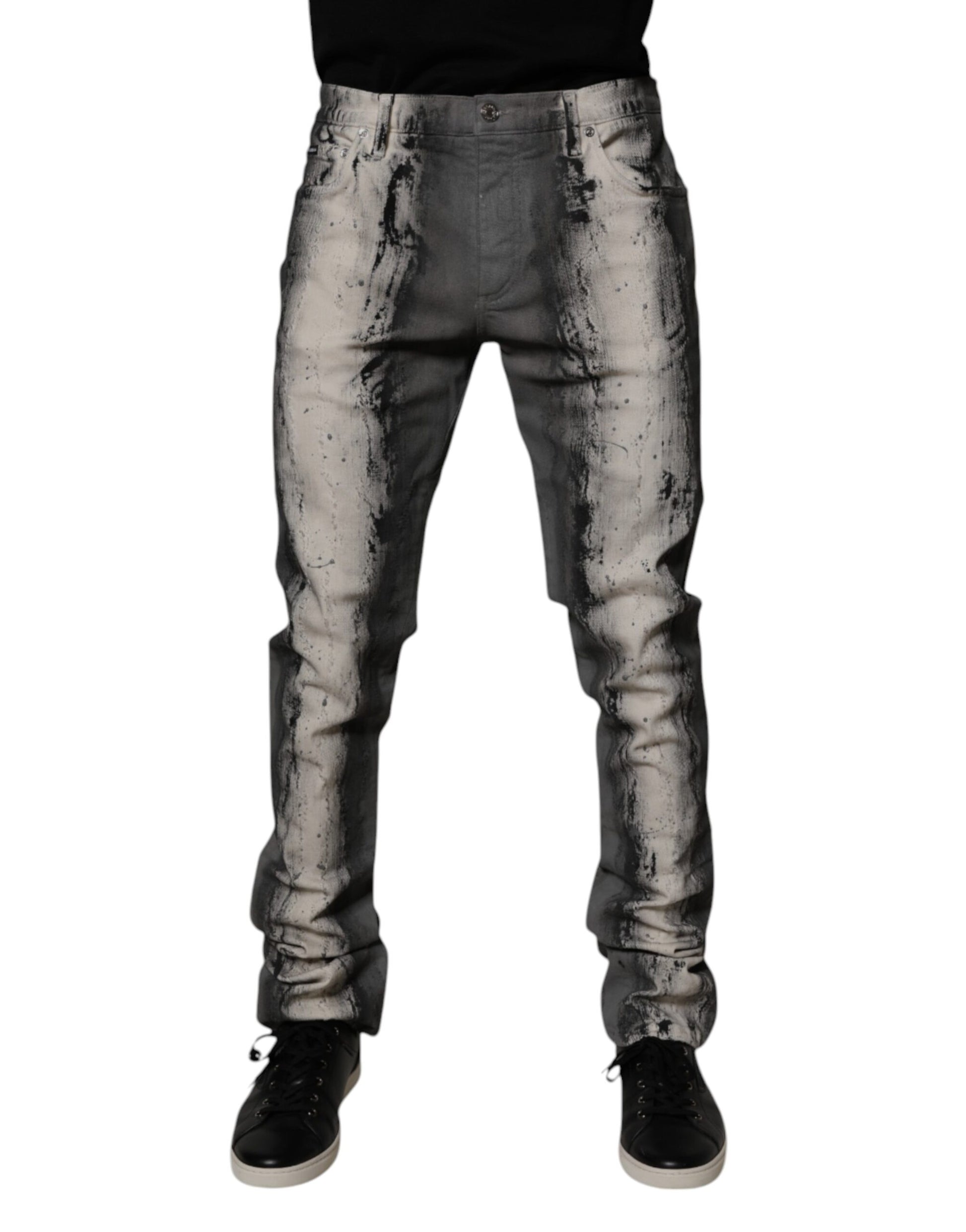 Dolce & Gabbana Gray Tie Dye Cotton Skinny Men Denim Jeans Dolce & Gabbana