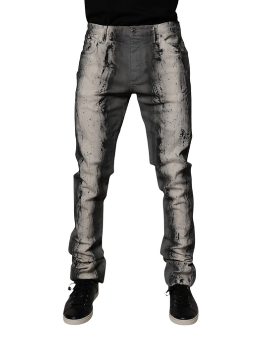 Dolce & Gabbana Gray Tie Dye Cotton Skinny Men Denim Jeans Dolce & Gabbana