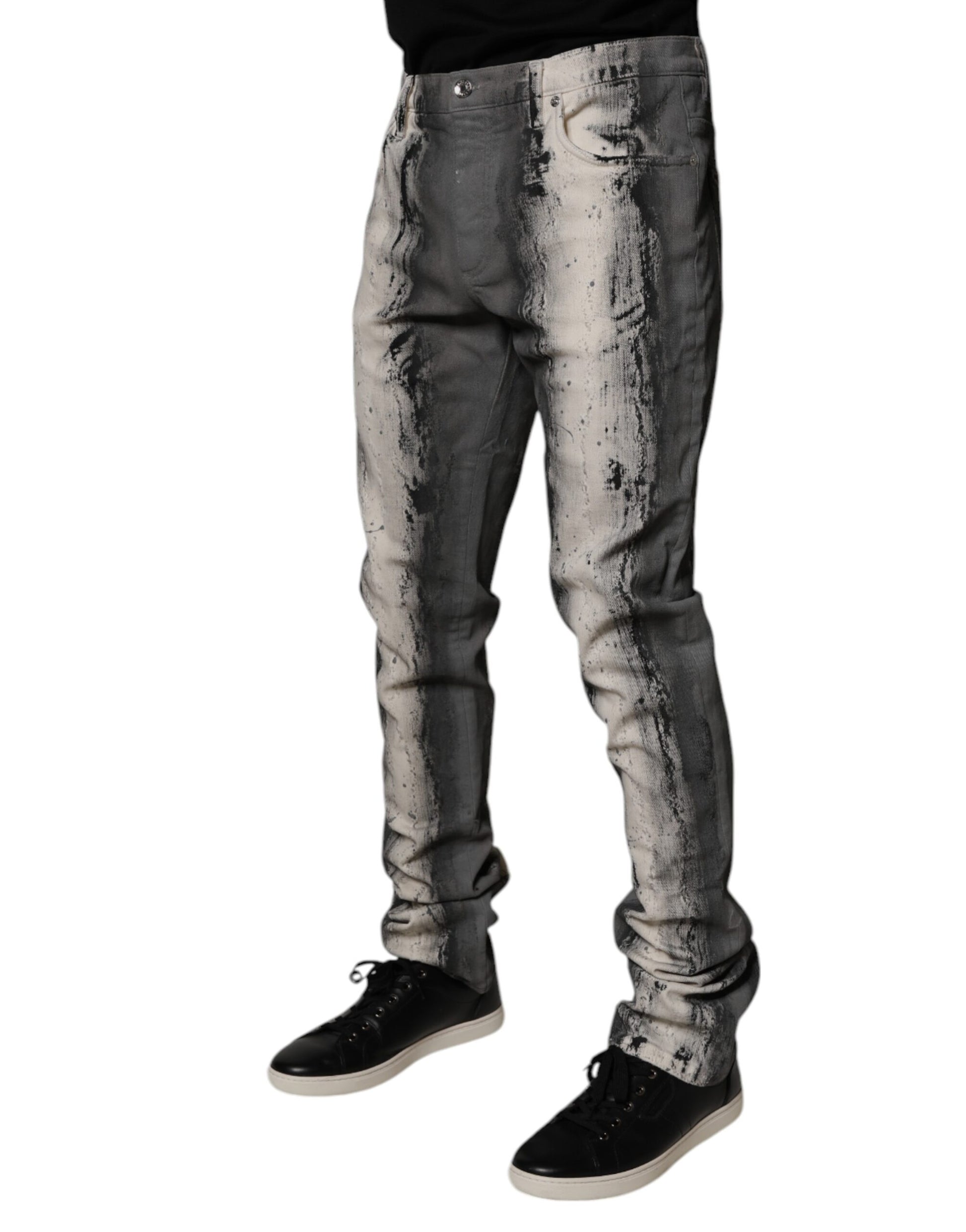 Dolce & Gabbana Gray Tie Dye Cotton Skinny Men Denim Jeans Dolce & Gabbana