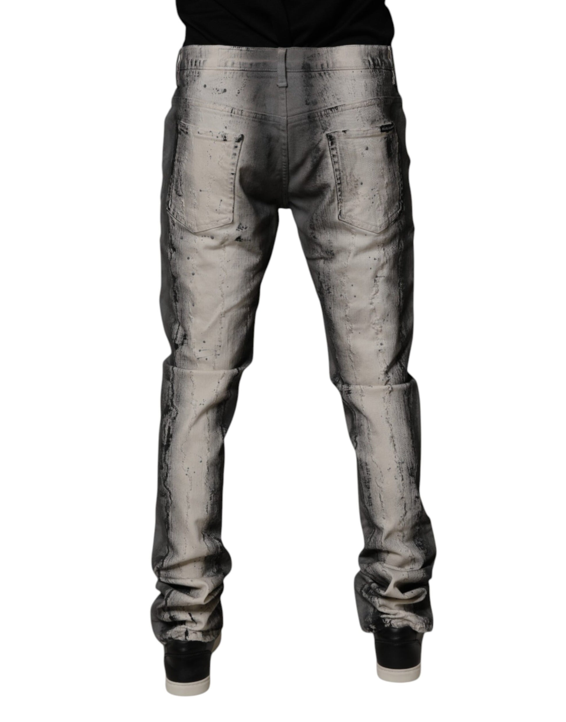 Dolce & Gabbana Gray Tie Dye Cotton Skinny Men Denim Jeans Dolce & Gabbana