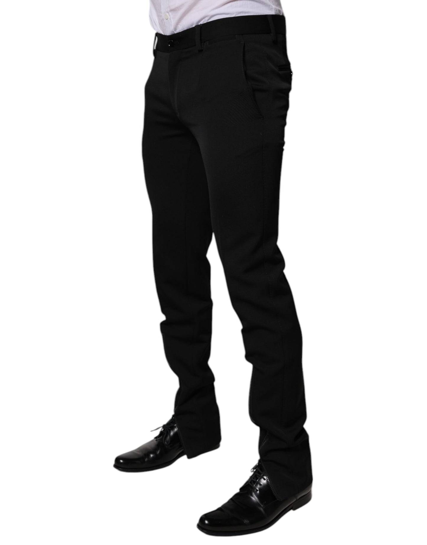 Dolce & Gabbana Black Wool Tapered Formal Dress Pants Dolce & Gabbana