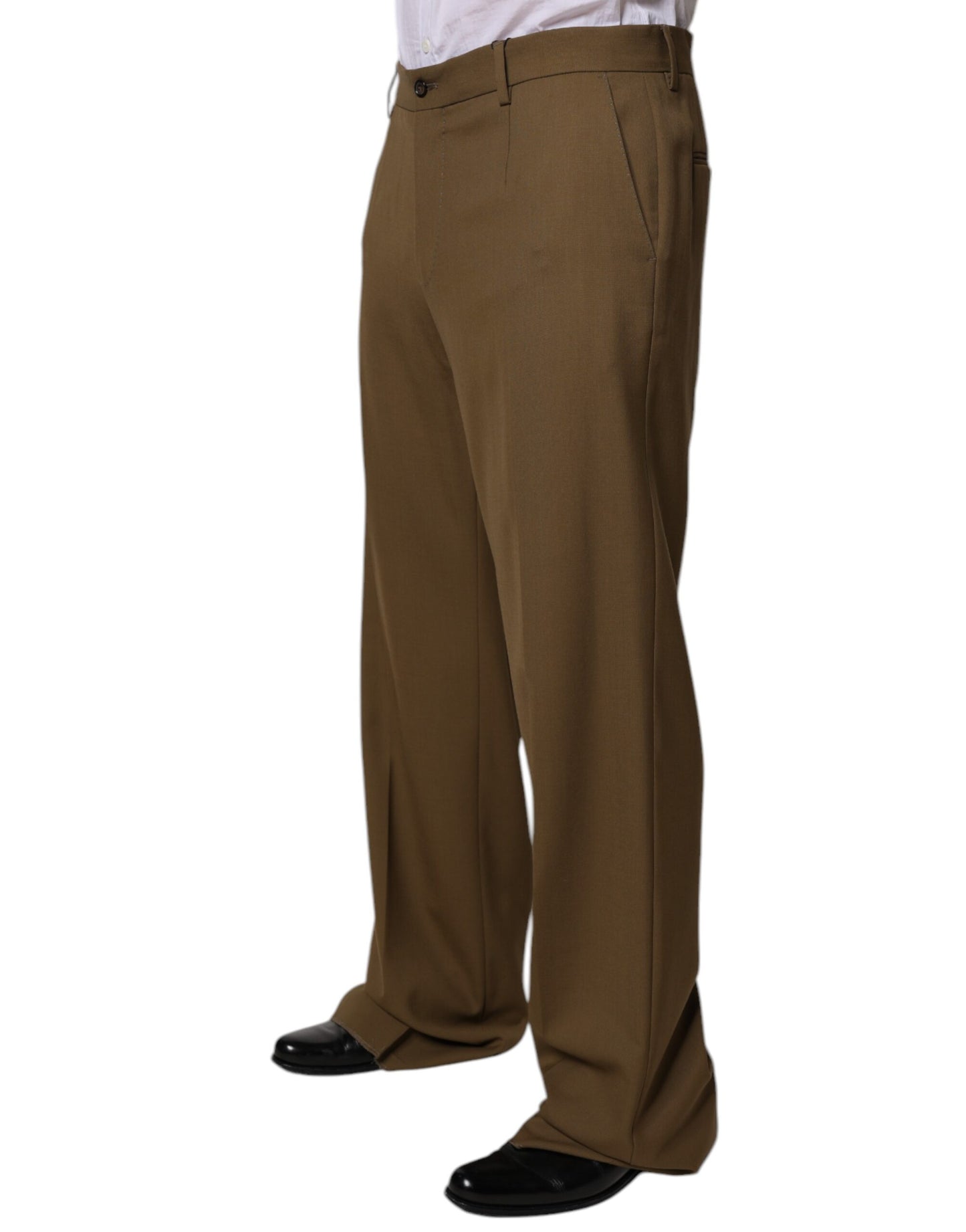 Dolce & Gabbana Brown Wool Straight Formal Dress Pants Dolce & Gabbana