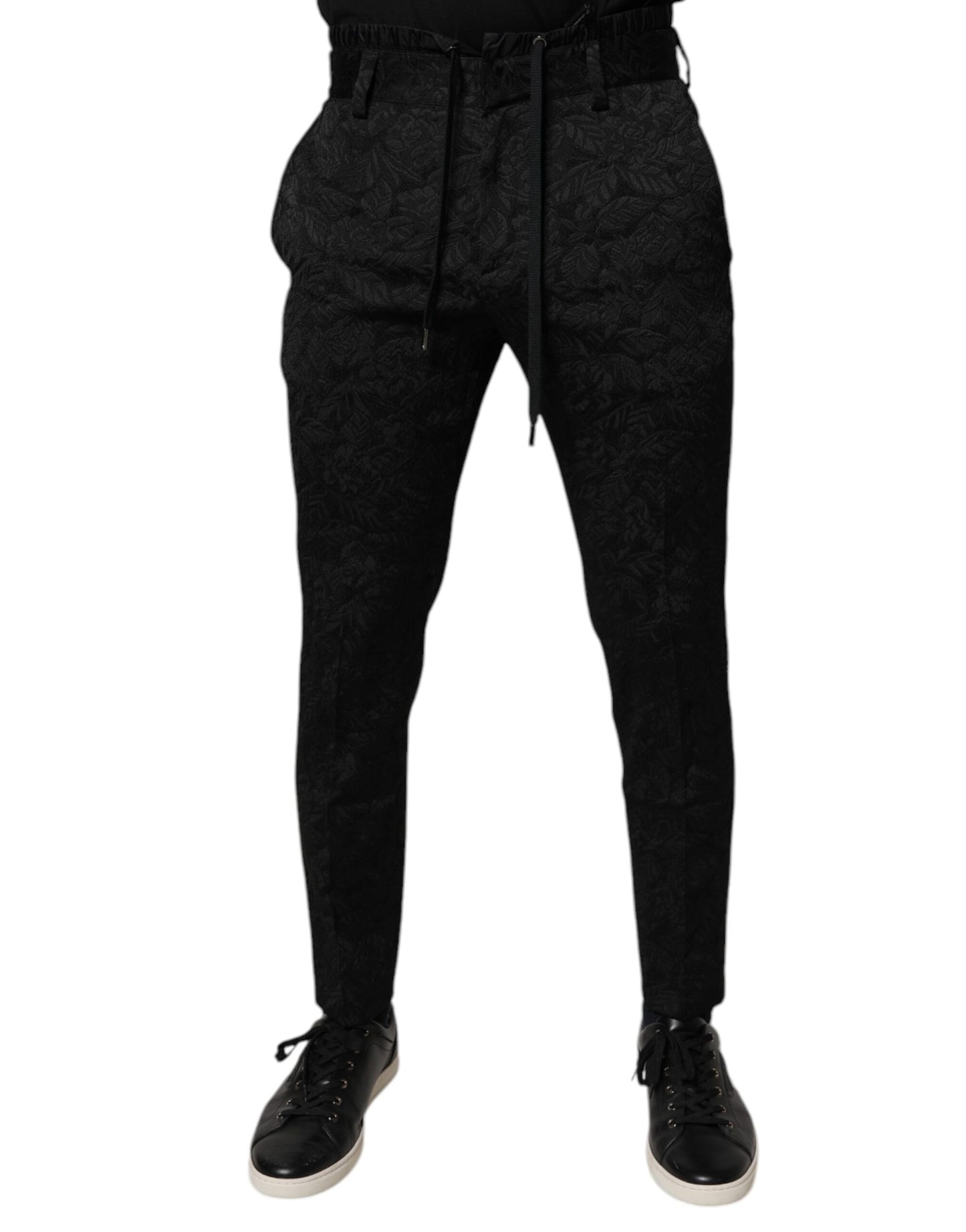 Dolce & Gabbana Black Brocade Polyester Skinny Dress Pants Dolce & Gabbana