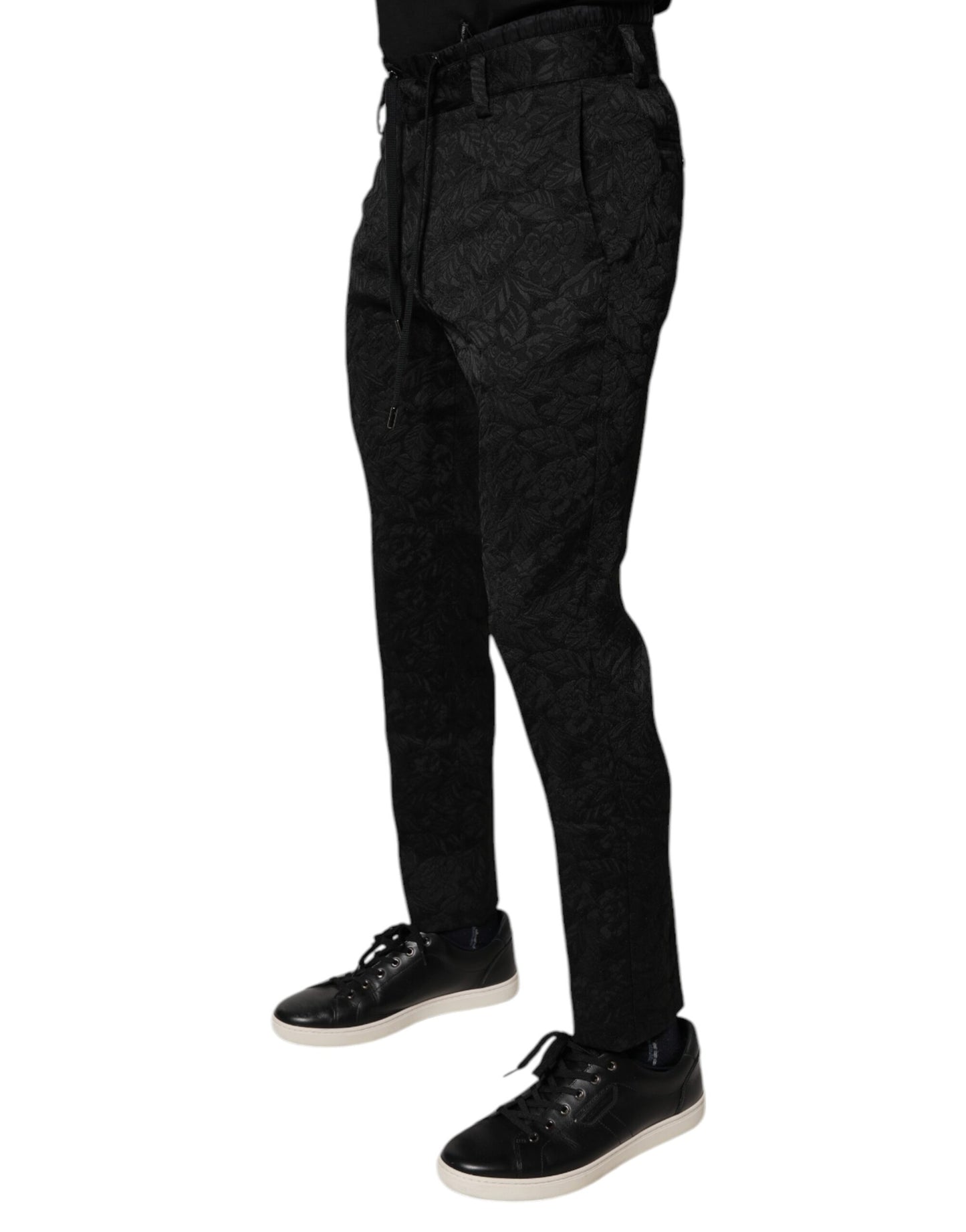 Dolce & Gabbana Black Brocade Polyester Skinny Dress Pants Dolce & Gabbana