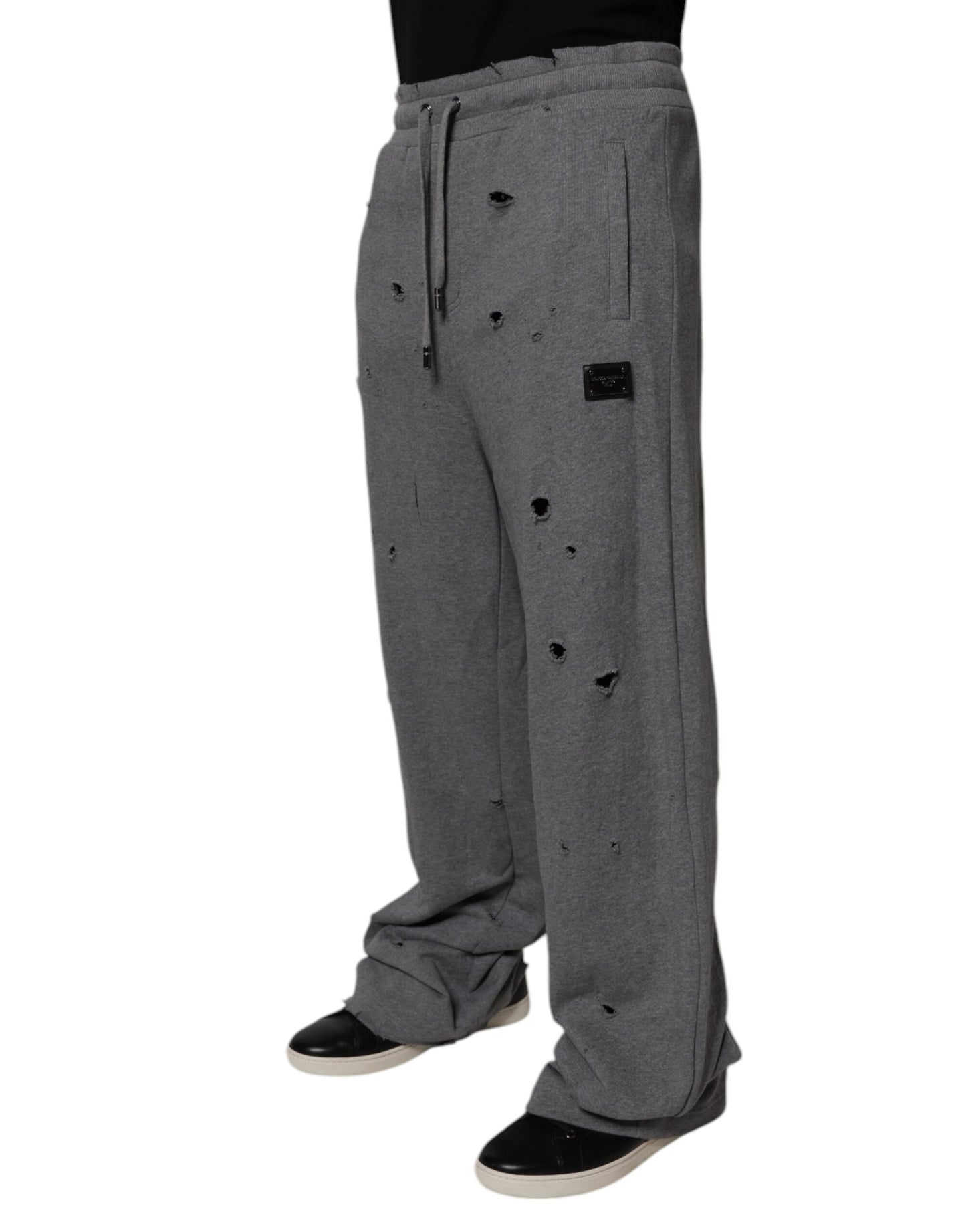 Dolce & Gabbana Gray Cotton RipStyle Straight Sweatpants Pants Dolce & Gabbana