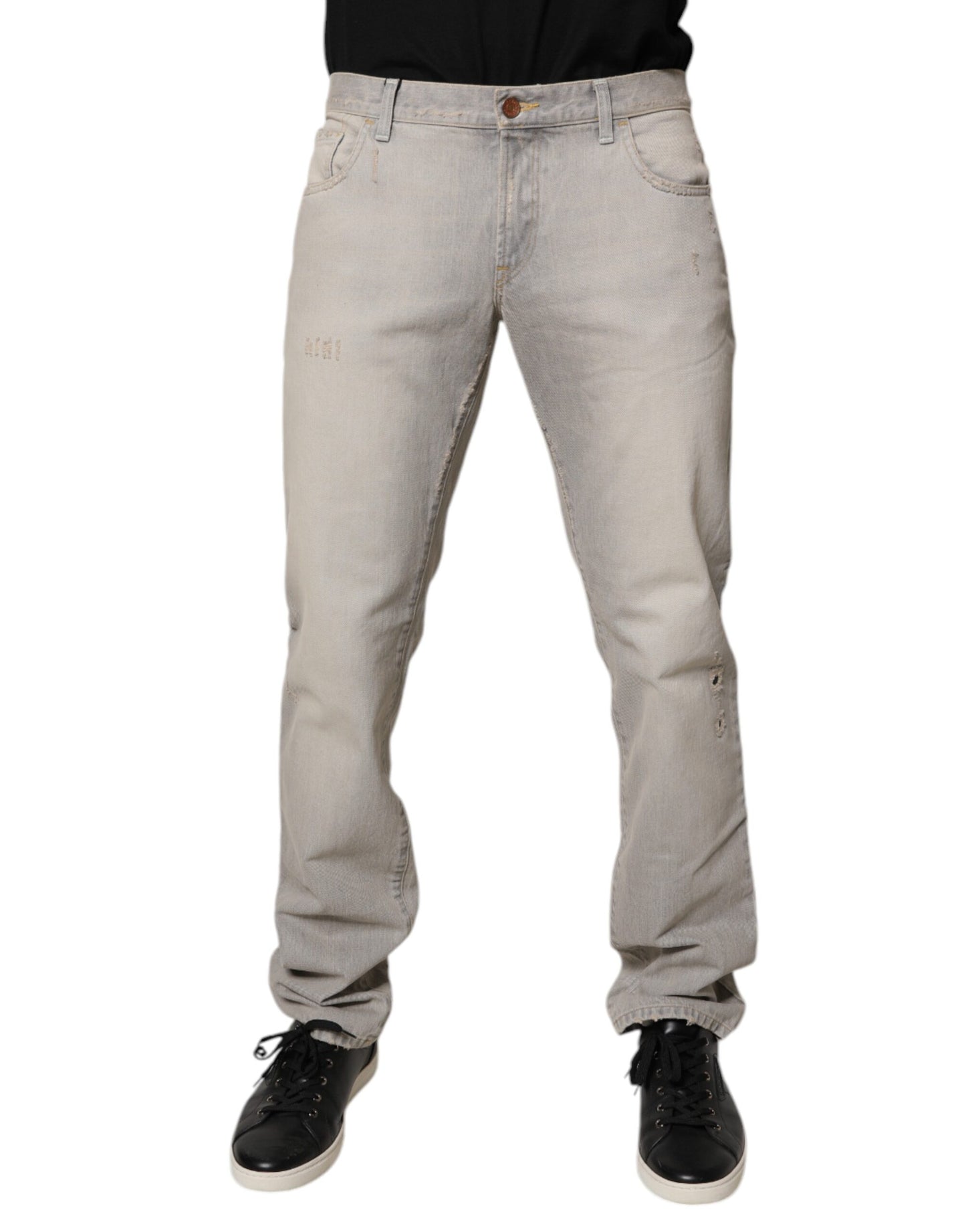 Dolce & Gabbana Light Gray Cotton Skinny Denim Jeans Dolce & Gabbana