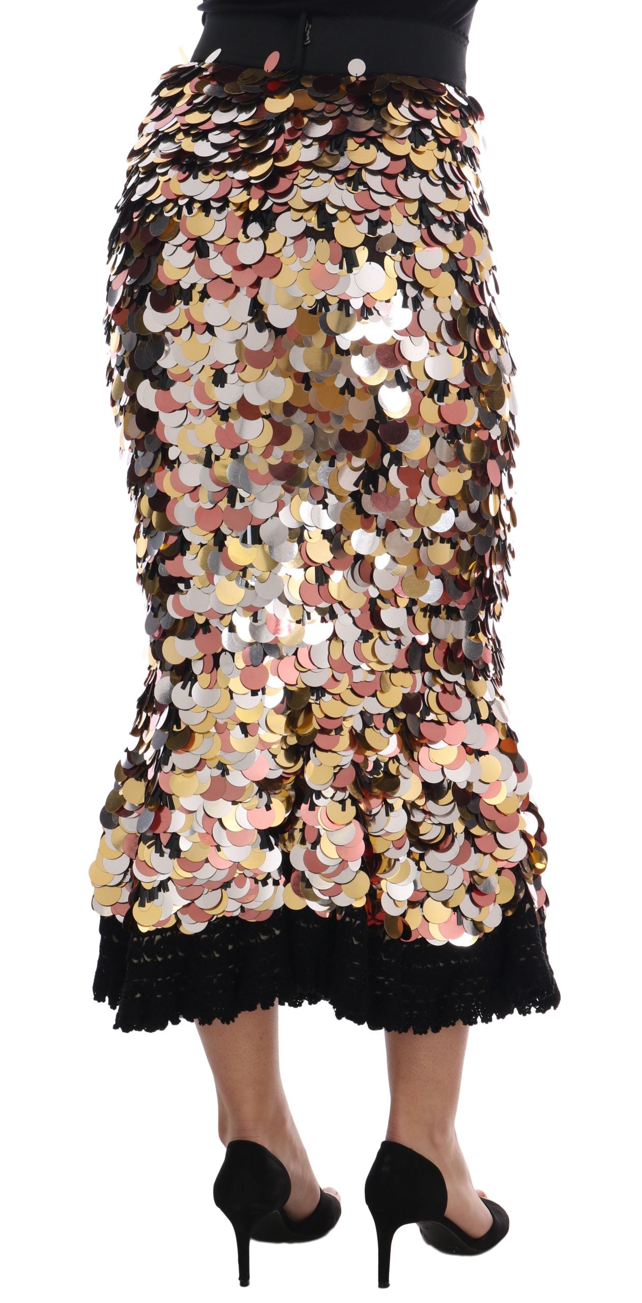 Dolce & Gabbana Gold Sequined Peplum High Waist Skirt Dolce & Gabbana
