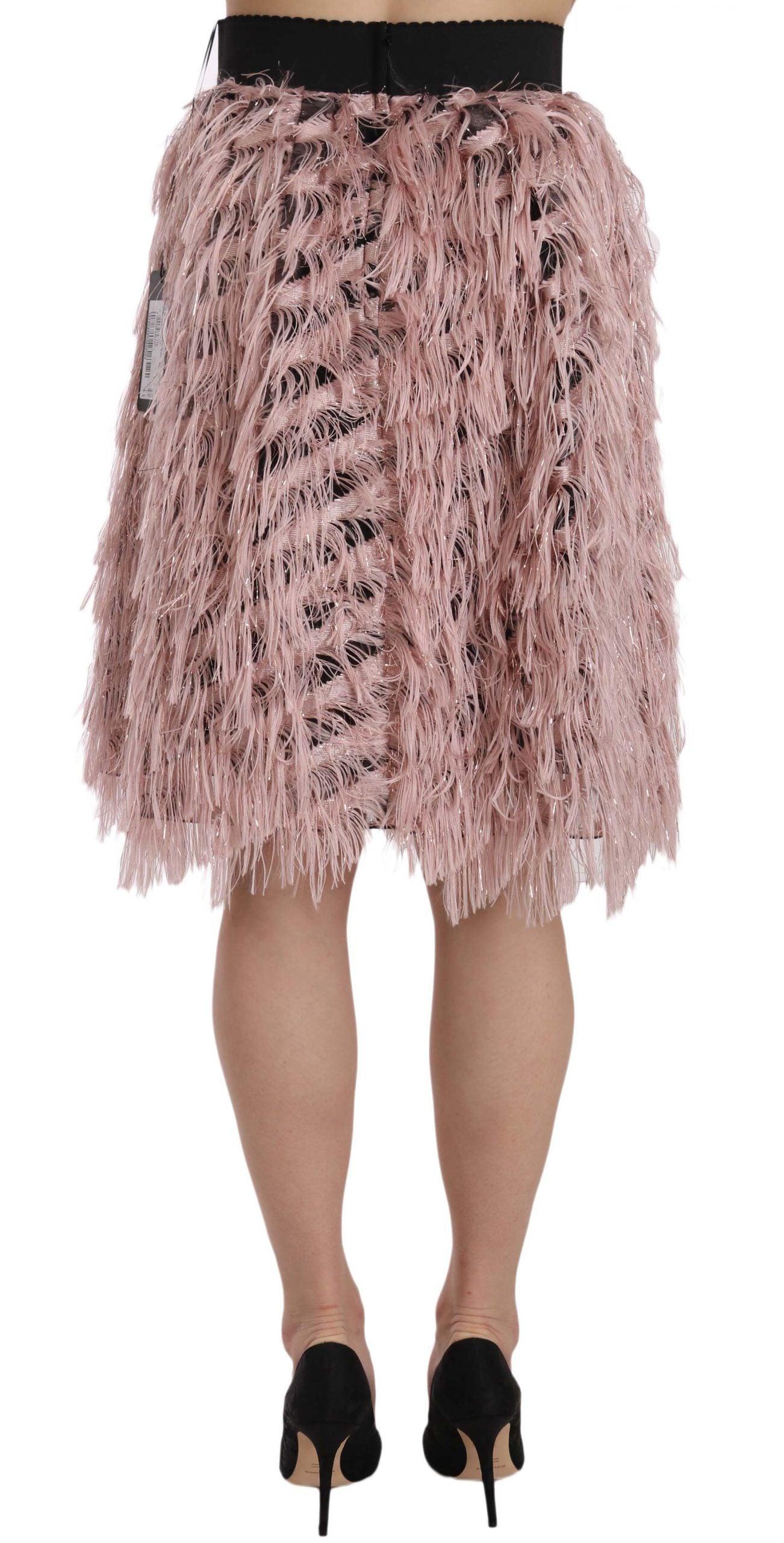 Dolce & Gabbana Pink Gold Fringe Metallic Pencil A-line Skirt Dolce & Gabbana