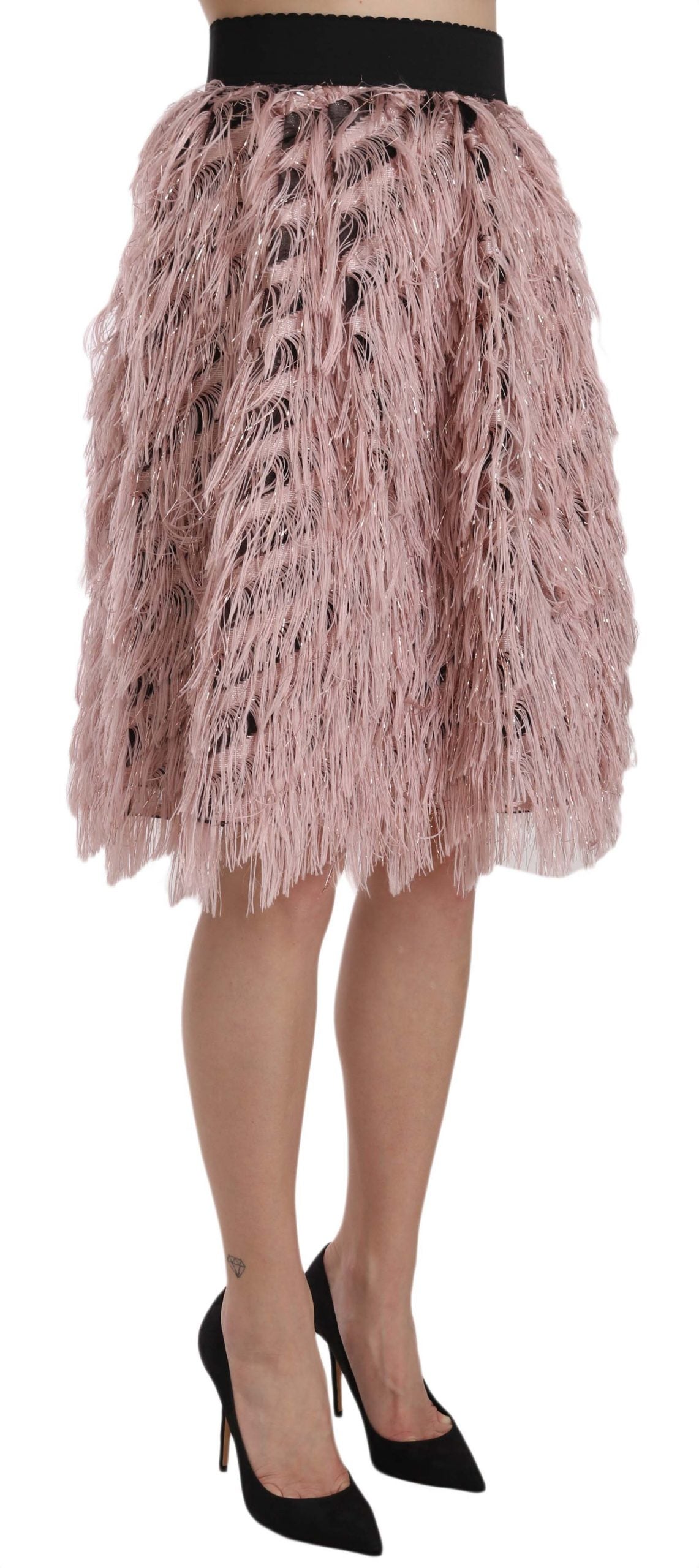 Dolce & Gabbana Pink Gold Fringe Metallic Pencil A-line Skirt Dolce & Gabbana