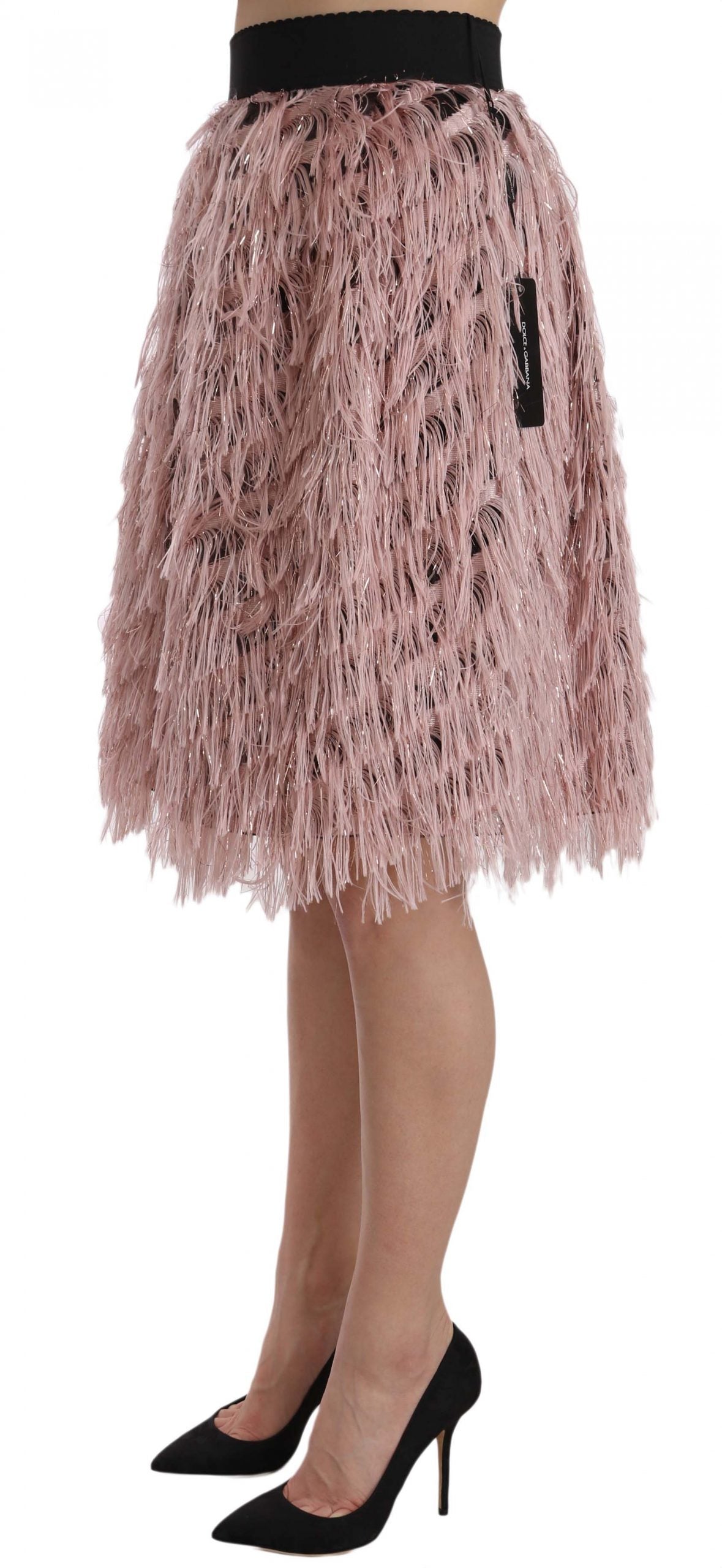 Dolce & Gabbana Pink Gold Fringe Metallic Pencil A-line Skirt Dolce & Gabbana