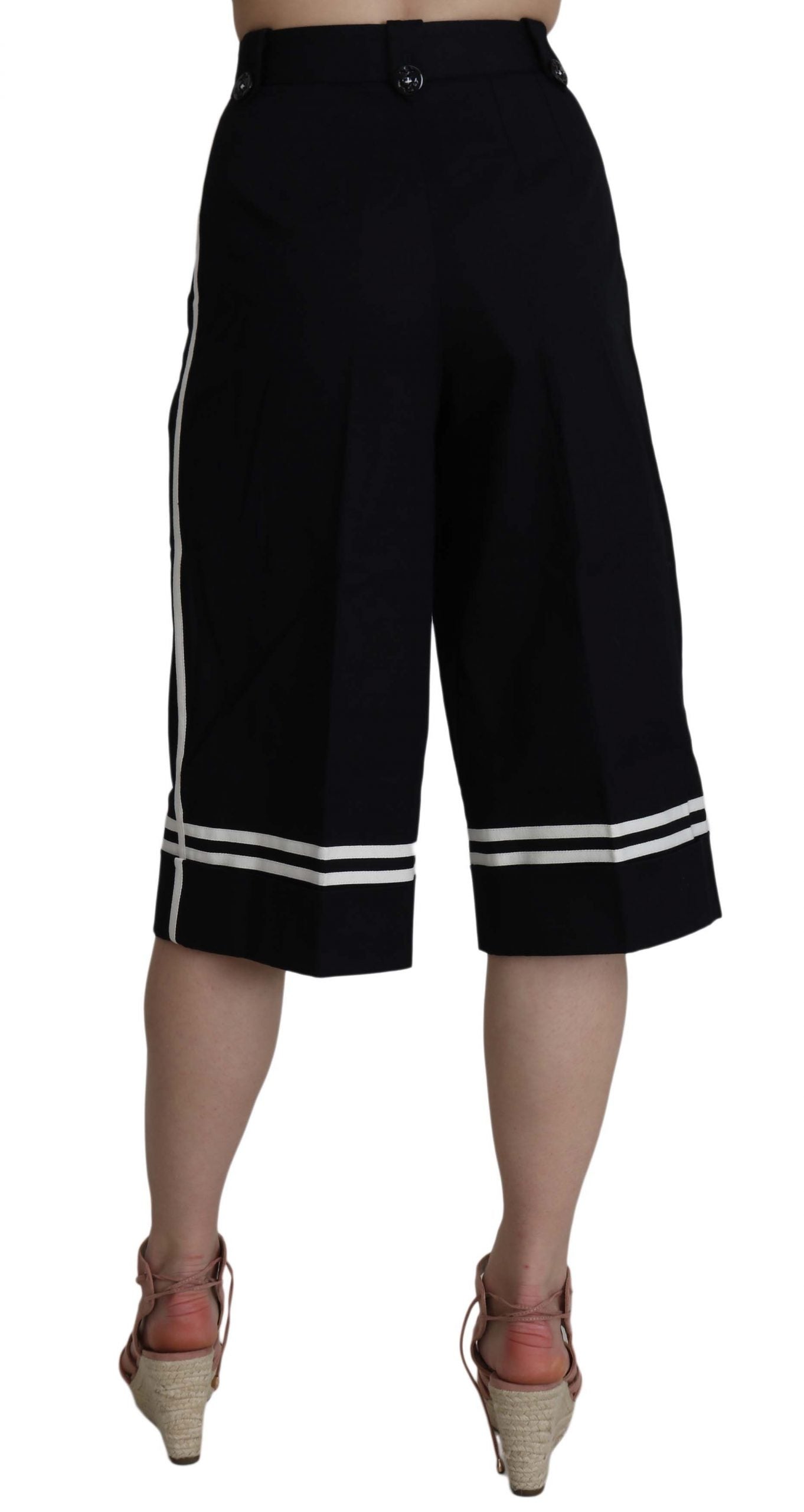 Dolce & Gabbana Black Cotton Cropped Embellished Pants Dolce & Gabbana