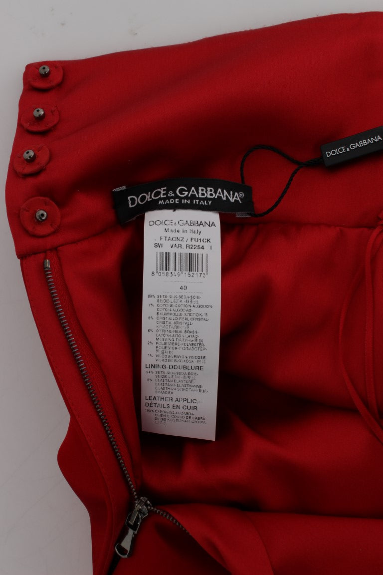 Dolce & Gabbana Red Silk Crystal Roses Shorts Dolce & Gabbana