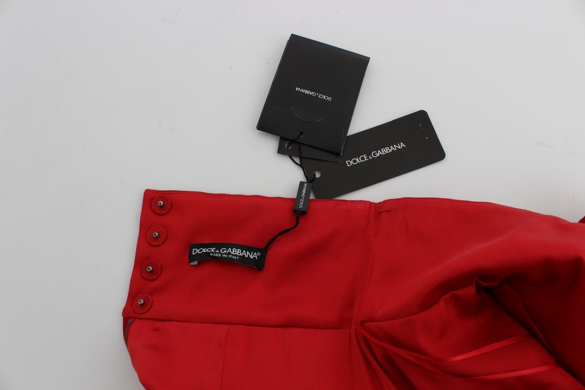 Dolce & Gabbana Red Silk Crystal Roses Shorts Dolce & Gabbana