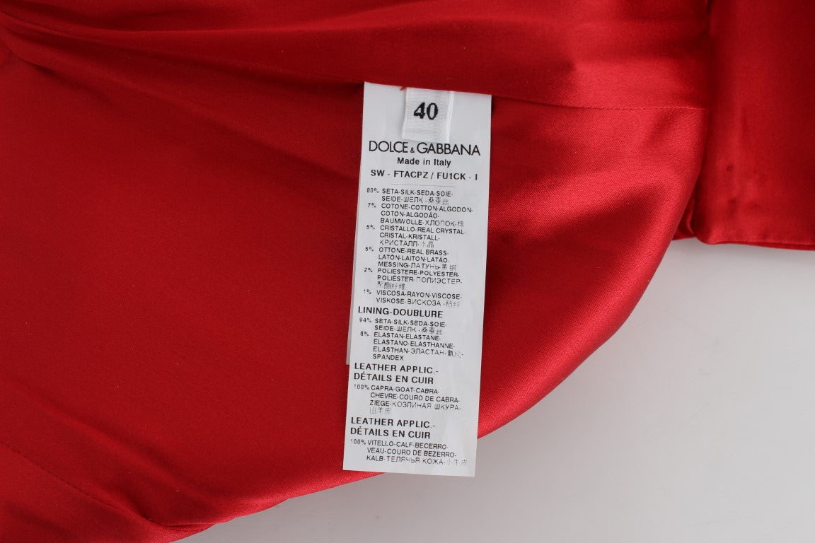 Dolce & Gabbana Red Silk Crystal Roses Shorts Dolce & Gabbana