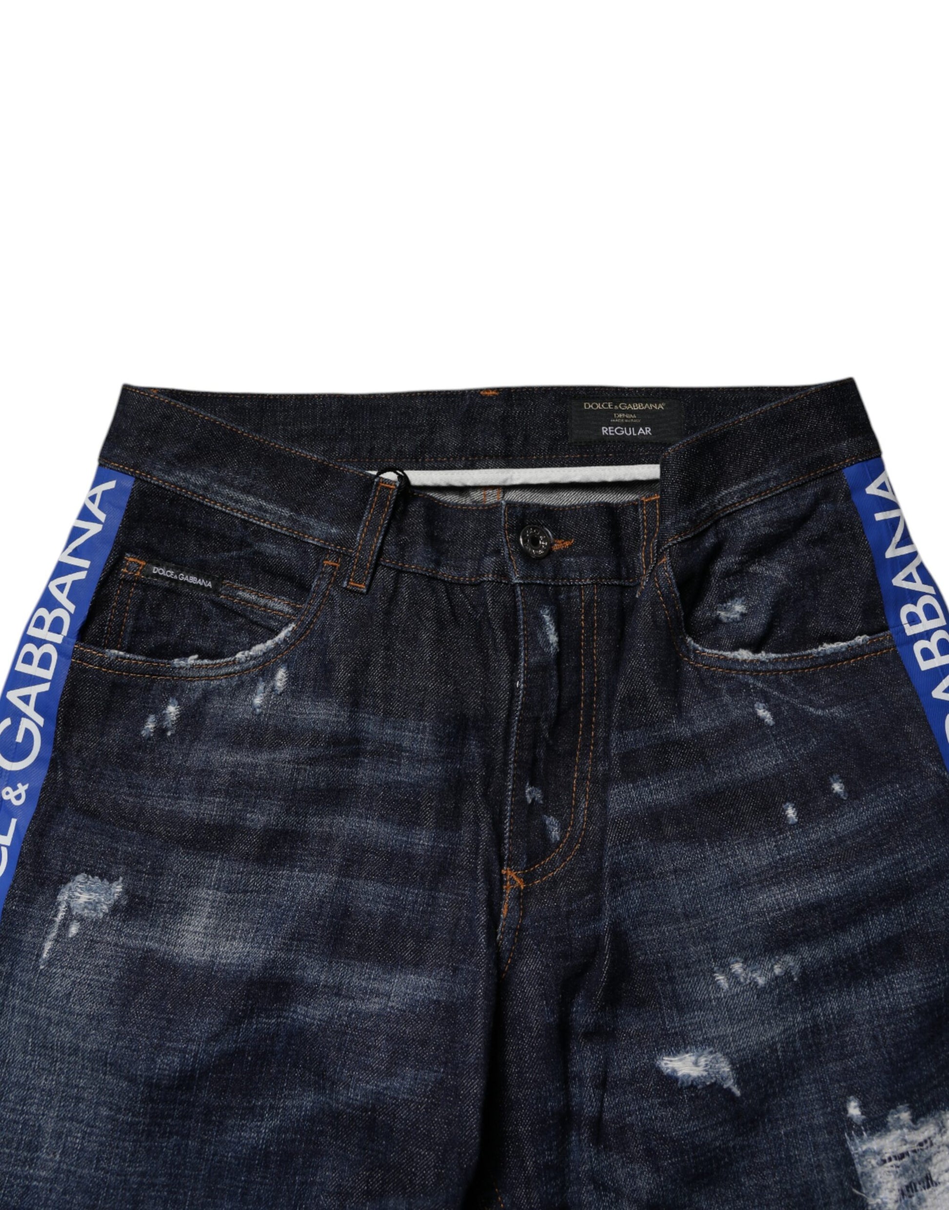 Dolce & Gabbana Dark Blue Cotton Tattered Skinny Denim Jeans Dolce & Gabbana