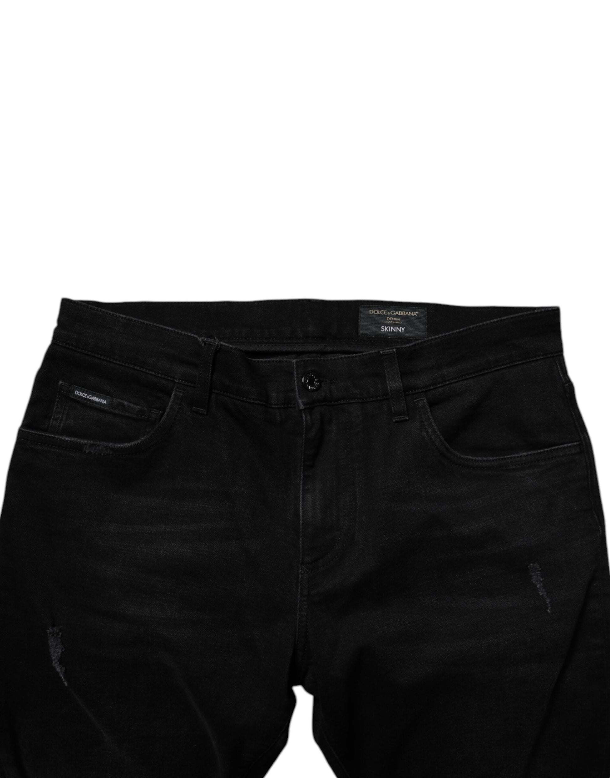 Dolce & Gabbana Black Cotton Tattered Skinny Men Denim Jeans Dolce & Gabbana