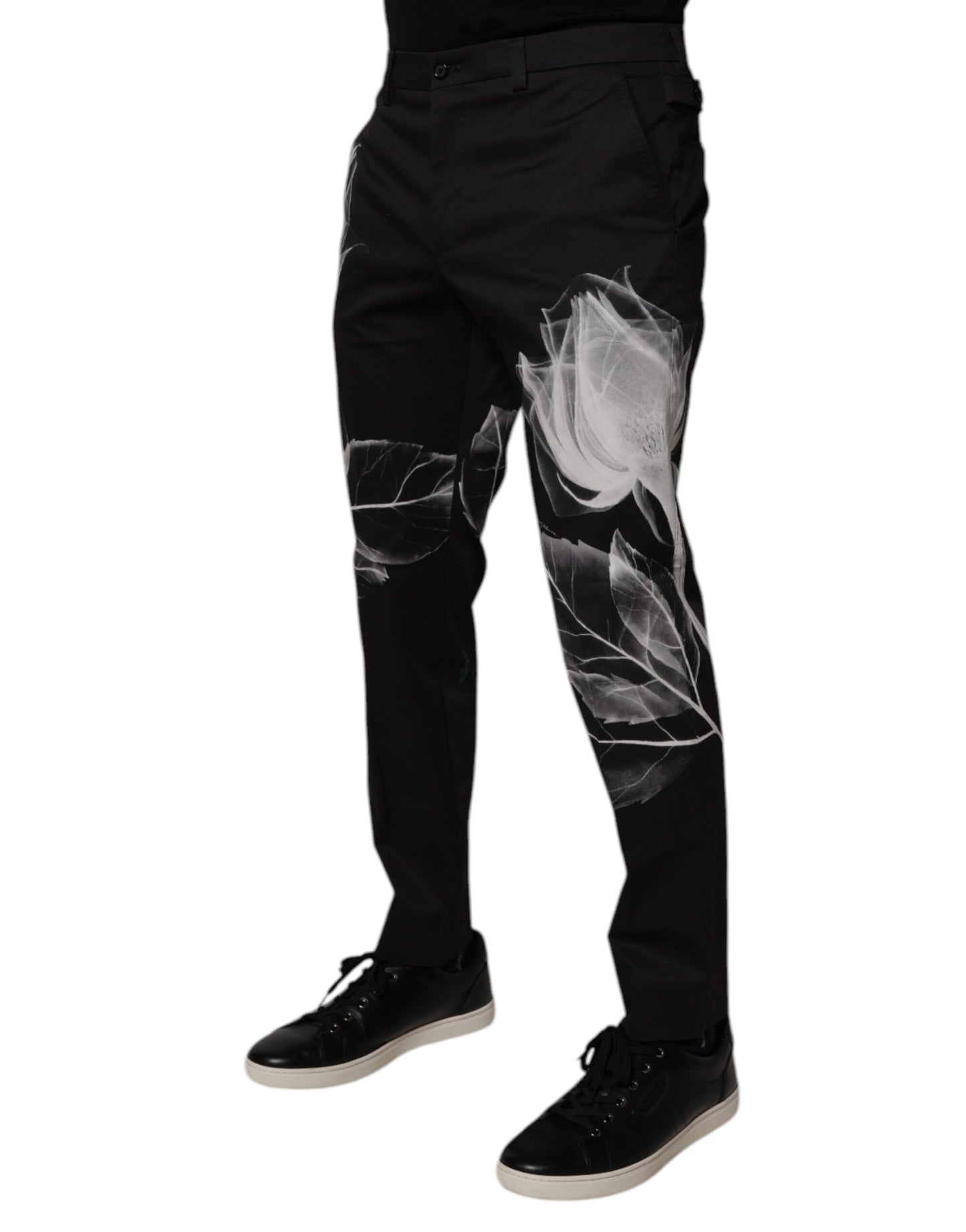 Dolce & Gabbana Black Cotton Floral Skinny Dress Pants Dolce & Gabbana