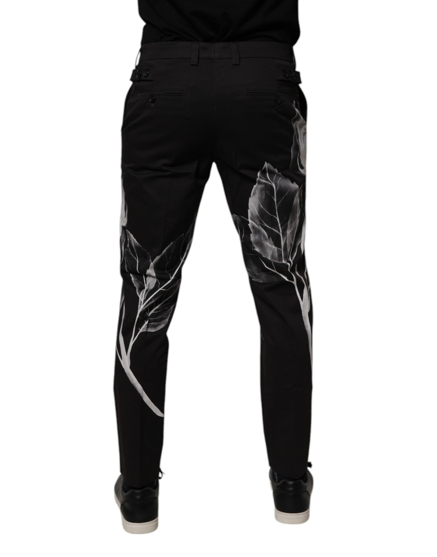 Dolce & Gabbana Black Cotton Floral Skinny Dress Pants Dolce & Gabbana