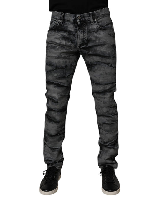Dolce & Gabbana Gray Tie Dye Cotton Skinny Men Denim Jeans Dolce & Gabbana