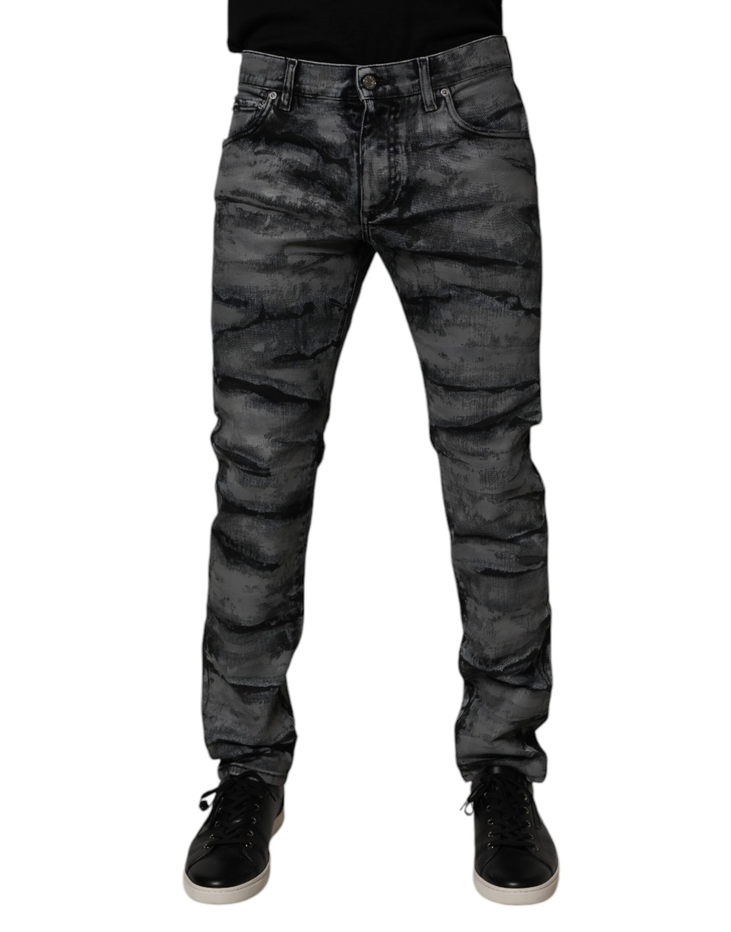 Dolce & Gabbana Gray Tie Dye Cotton Skinny Men Denim Jeans Dolce & Gabbana