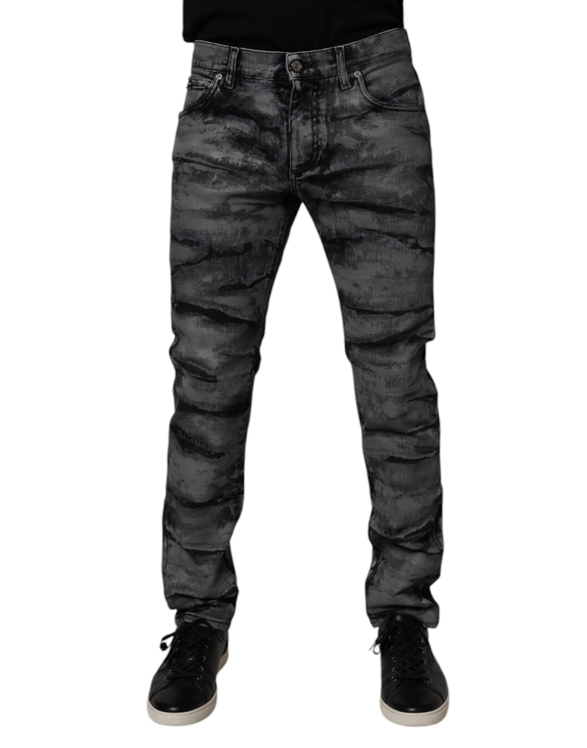 Dolce & Gabbana Gray Tie Dye Cotton Skinny Men Denim Jeans Dolce & Gabbana