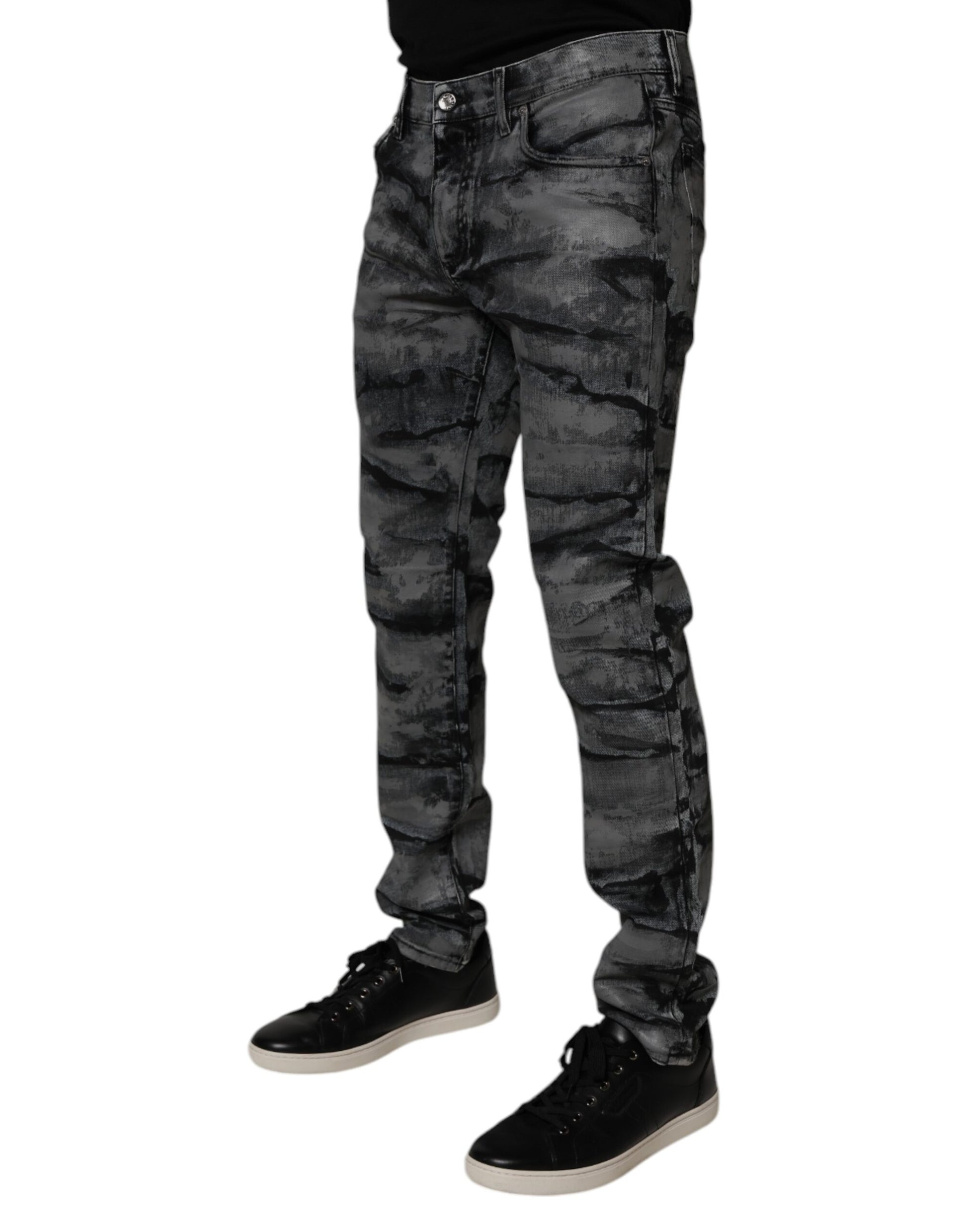 Dolce & Gabbana Gray Tie Dye Cotton Skinny Men Denim Jeans Dolce & Gabbana