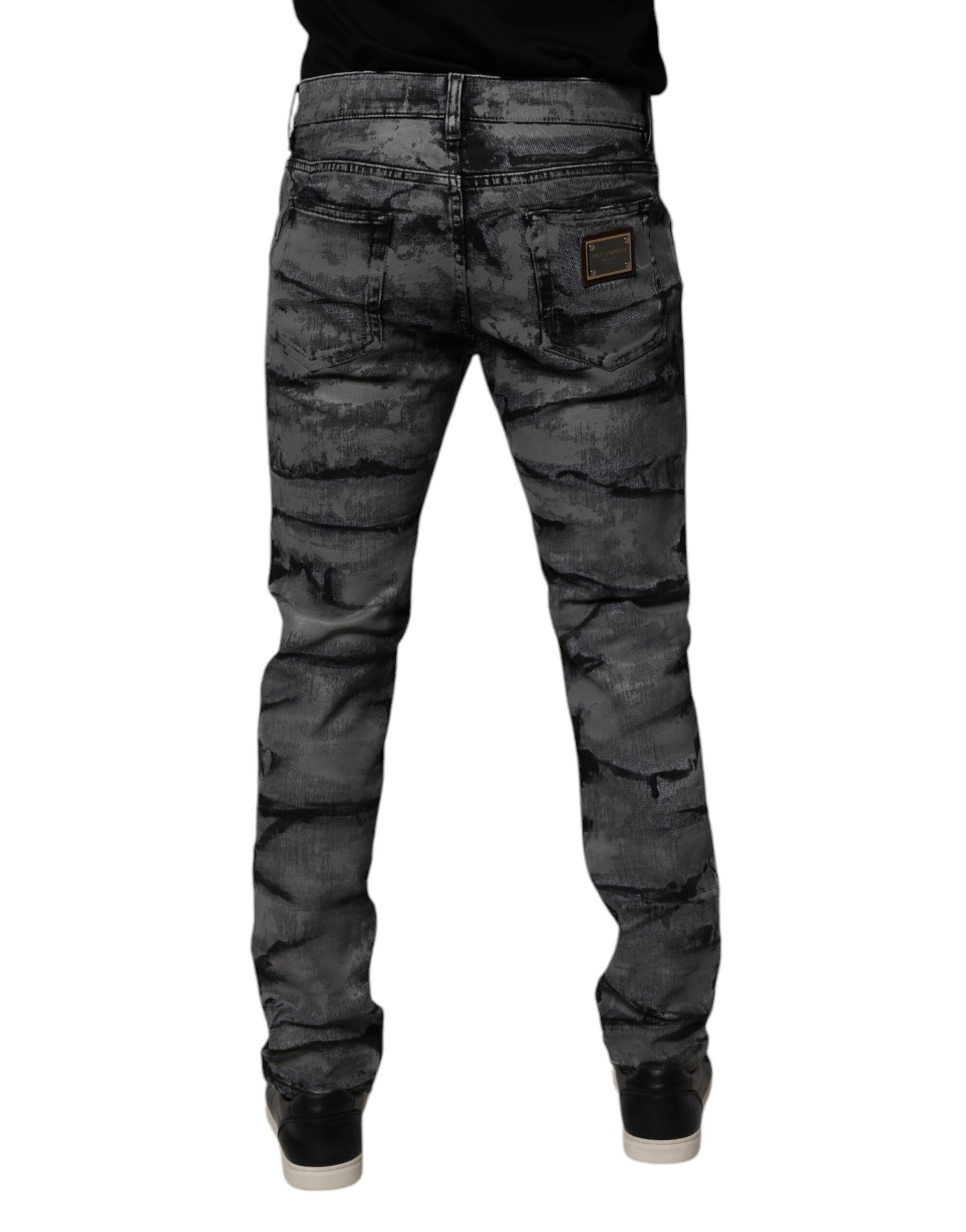 Dolce & Gabbana Gray Tie Dye Cotton Skinny Men Denim Jeans Dolce & Gabbana