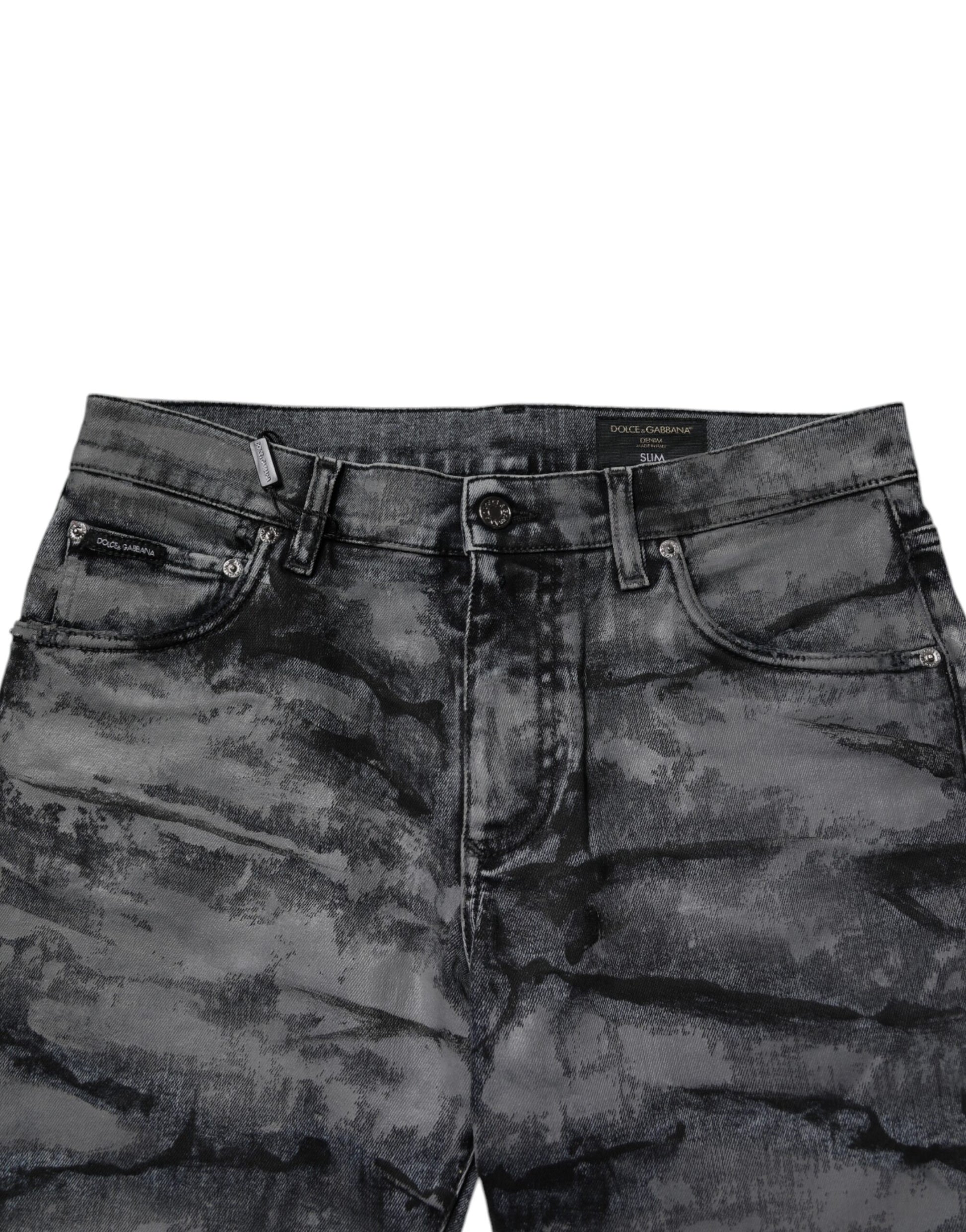 Dolce & Gabbana Gray Tie Dye Cotton Skinny Men Denim Jeans Dolce & Gabbana